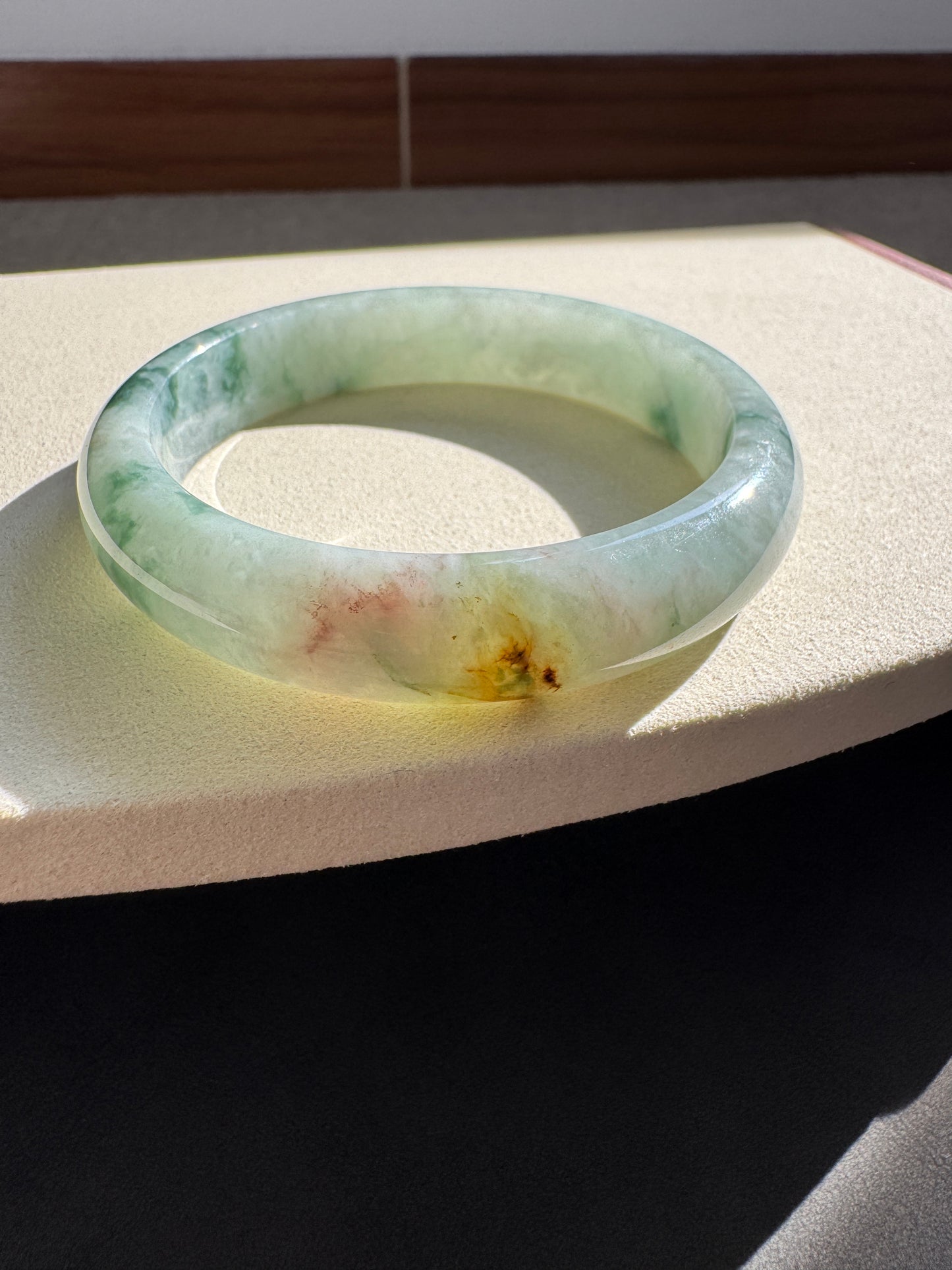#0311 Green Yellow Flower Jade Bangle Size 55.6