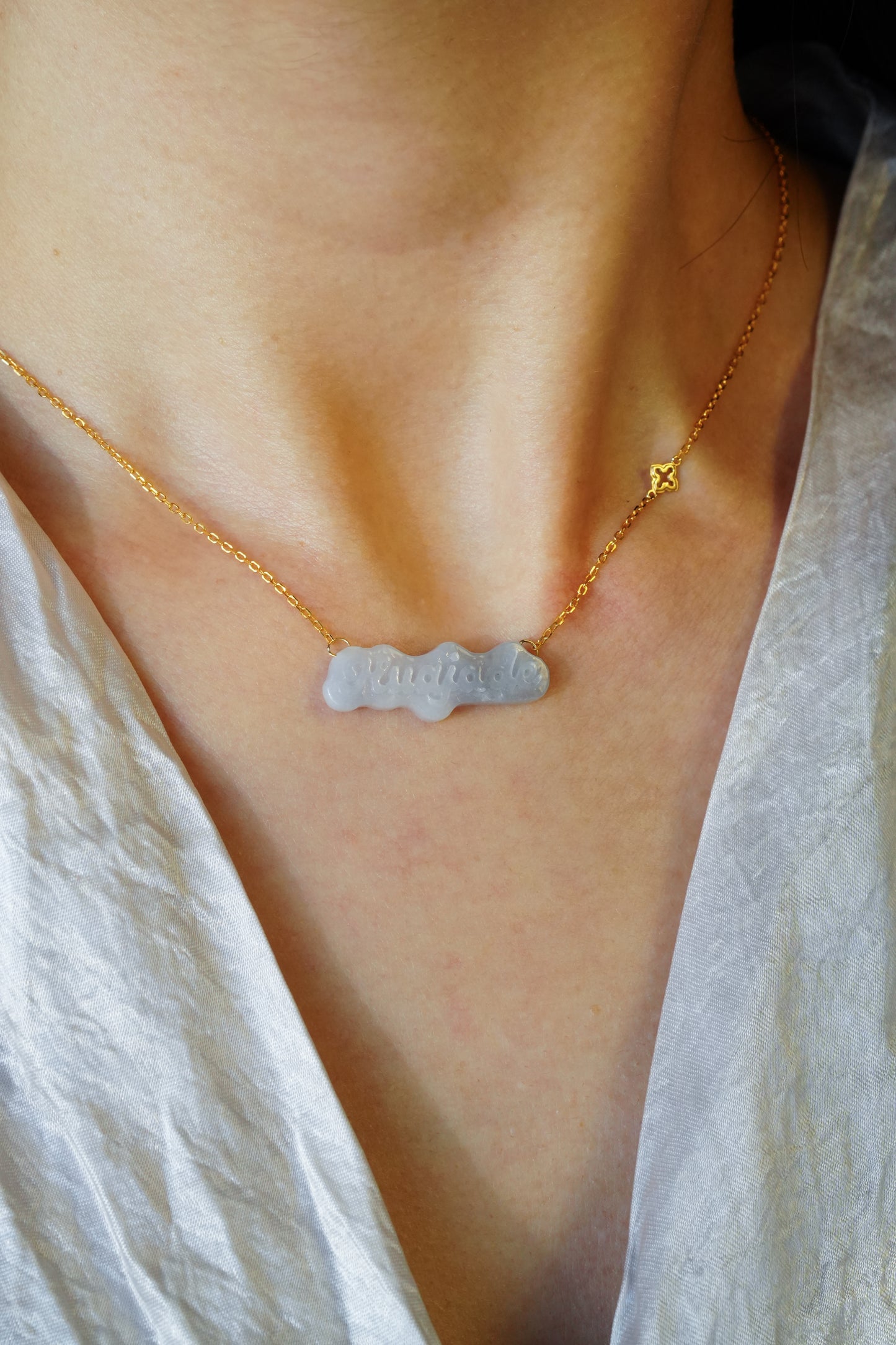 Custom Jade Nameplate Solid 18K Gold Necklace