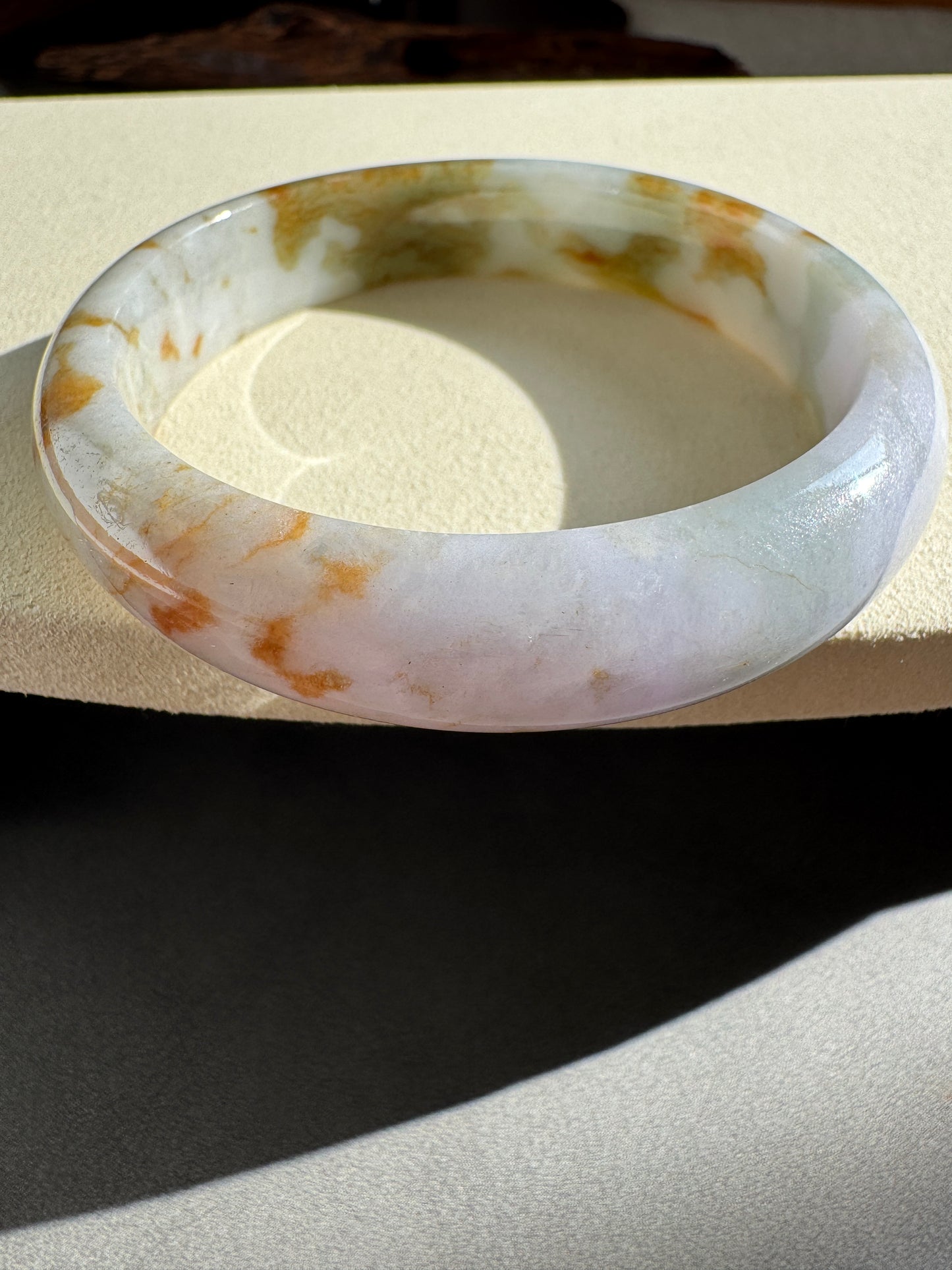 #0298 "Camouflage" Pink Lavender Yellow Jade Bangle Size 55