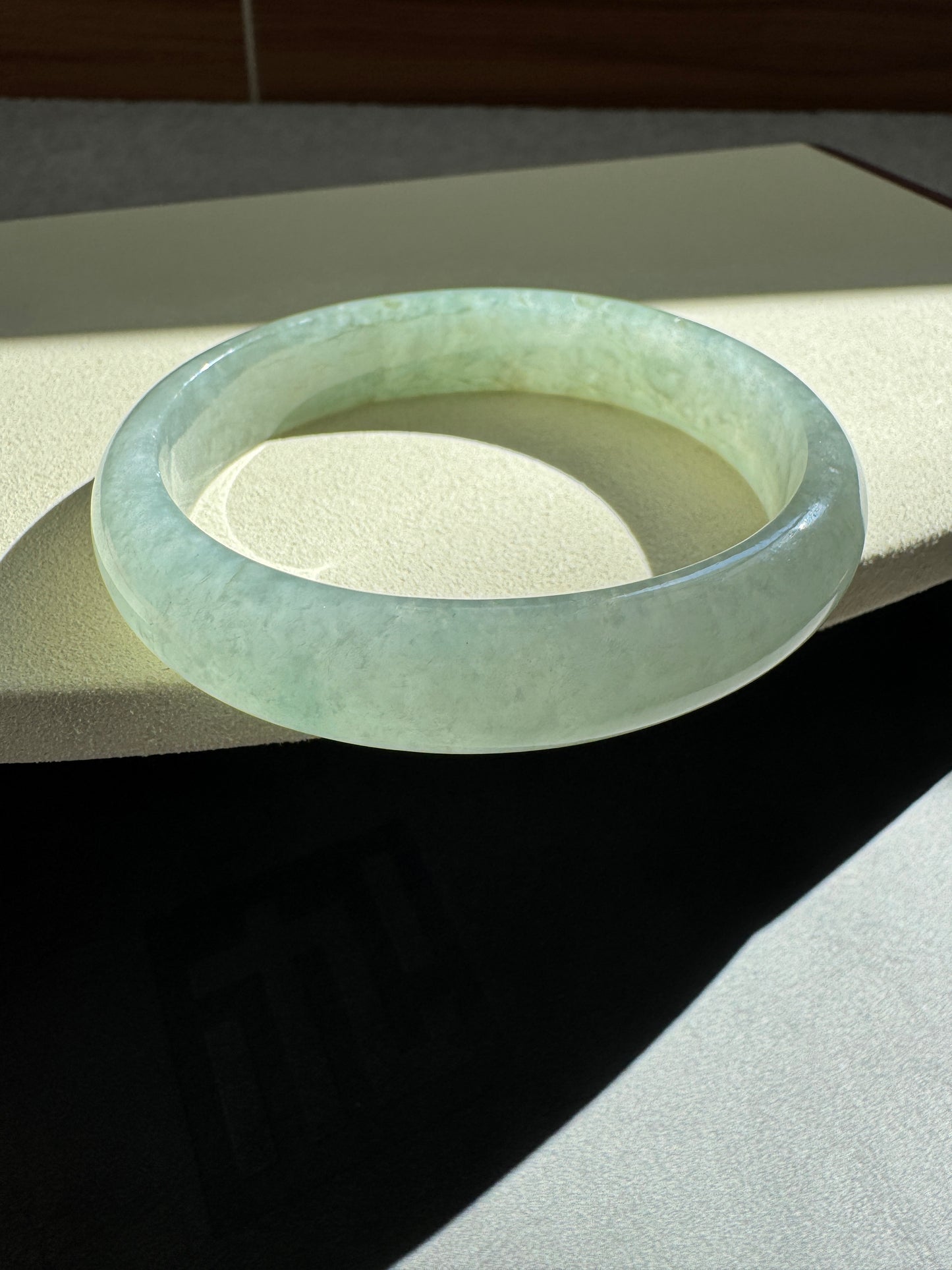 #0281 Oval Icy Green Jade Bangle Size 59.6 (fits up to 56.6)