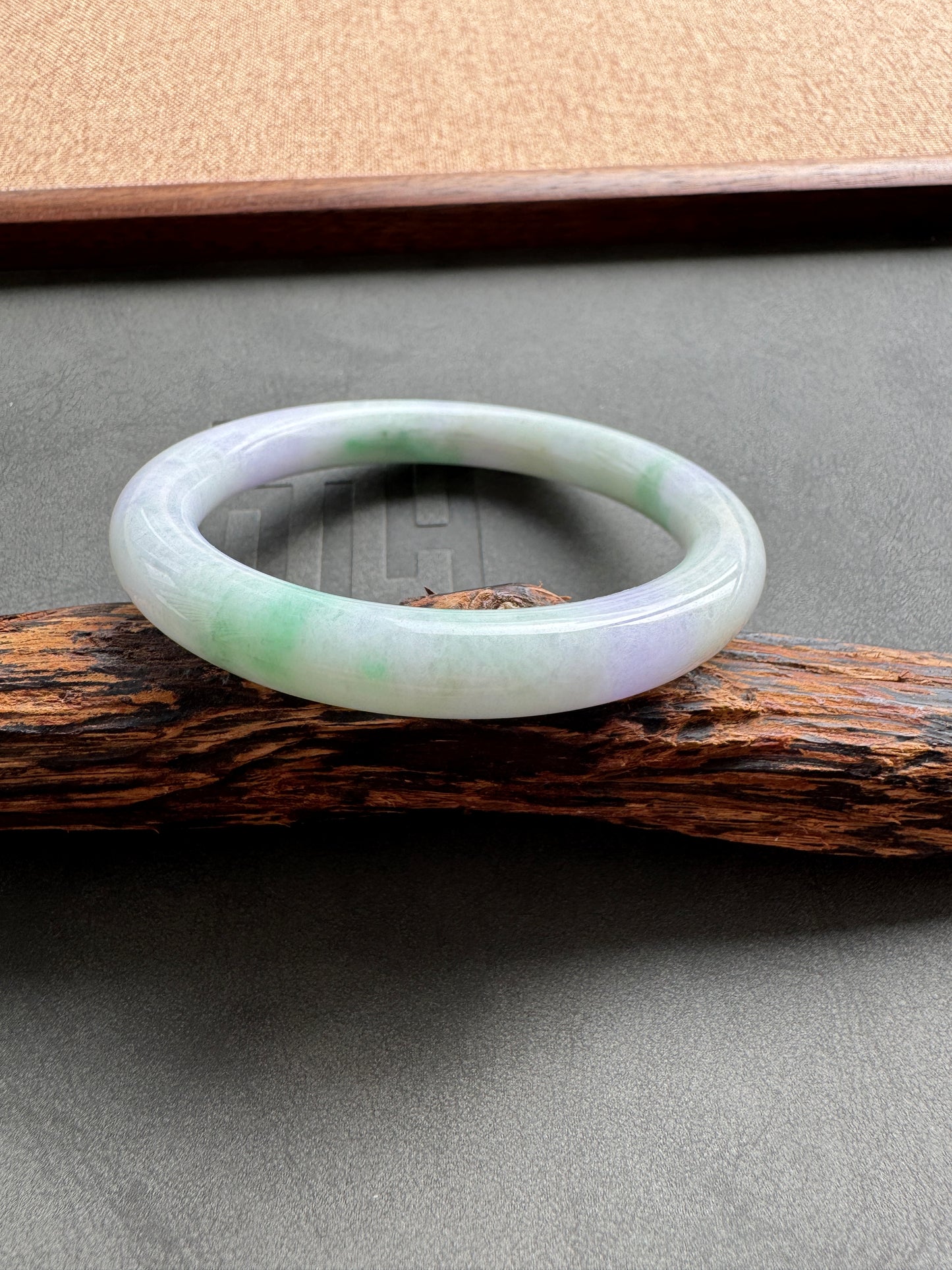 #0363 Pink Lavender Green Jade Bangle Size 54.3 (fits up to 56.3)