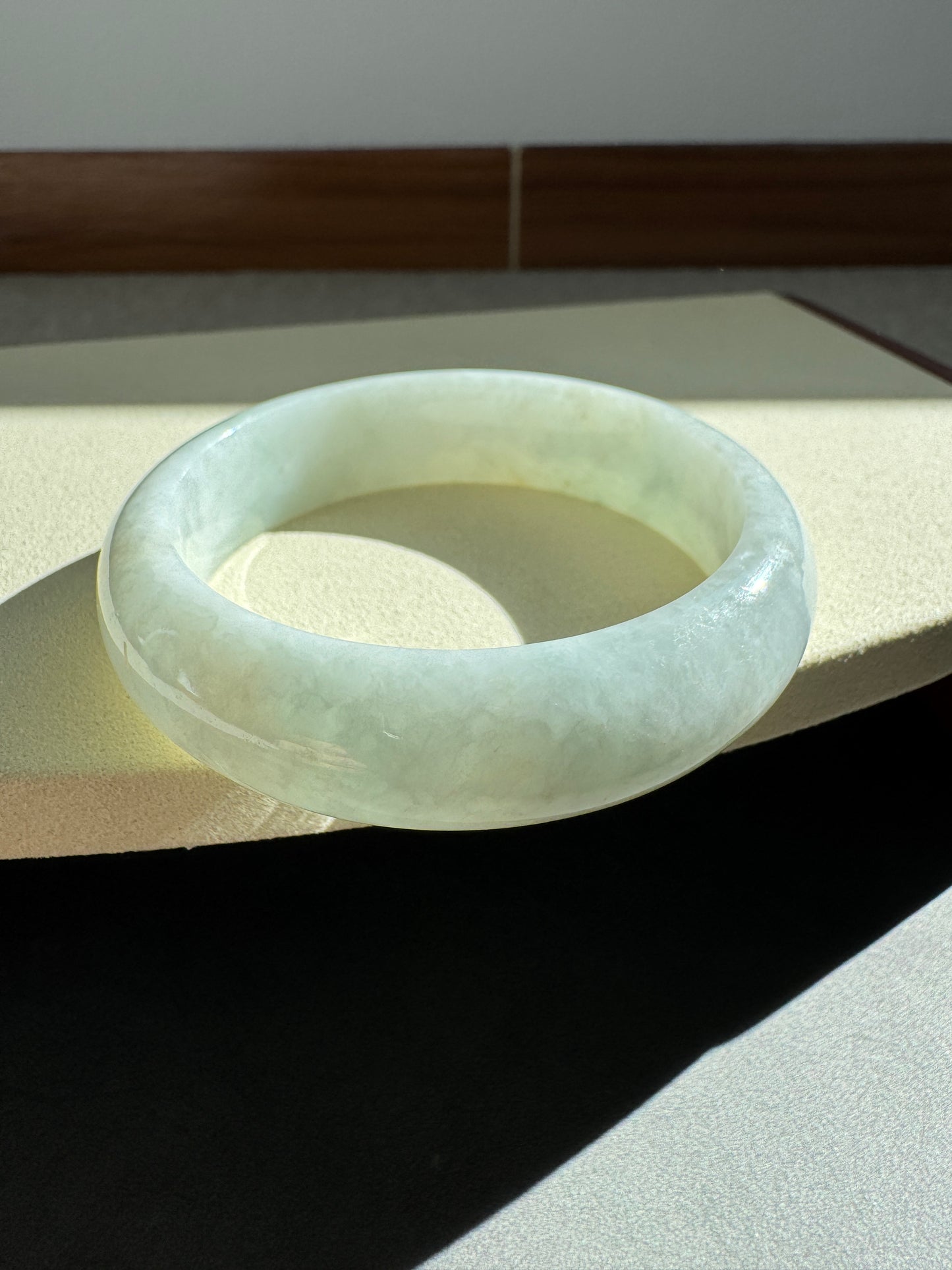 #0285 White Light Green Jade Bangle Size 55.2