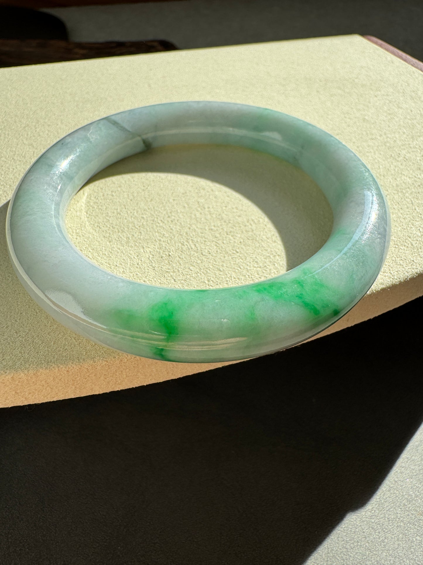 #0304 Sun Green Lavender Yellow Jade Bangle Size 51.8 (fits up to 53.5)