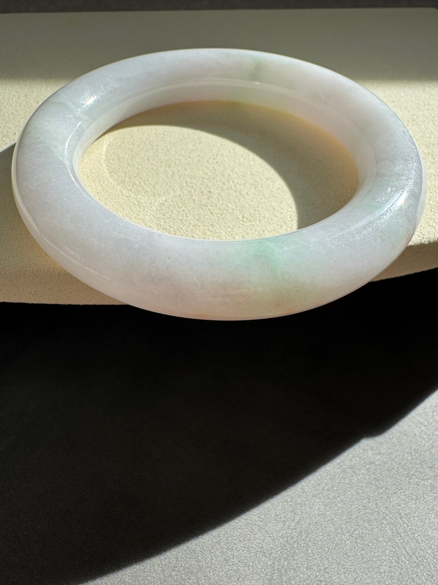 #0296 Baby Pink Lavender Green Red Flower Jade Bangle Size 53.8 (fits up to 55)