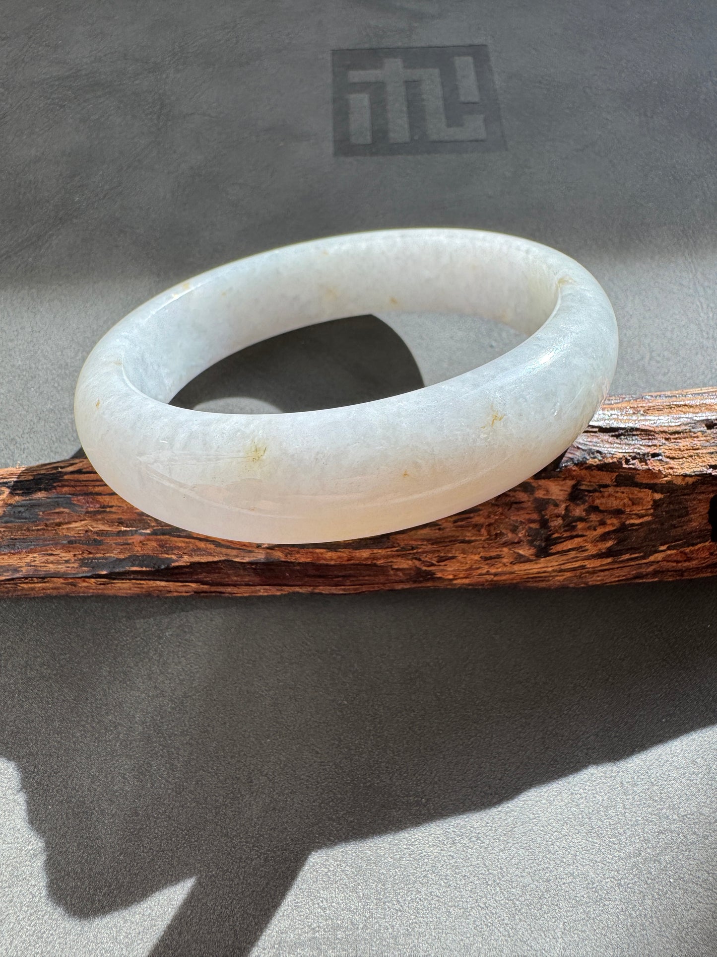 #0322 White with Yellow Flower Jade Bangle Size 60.8