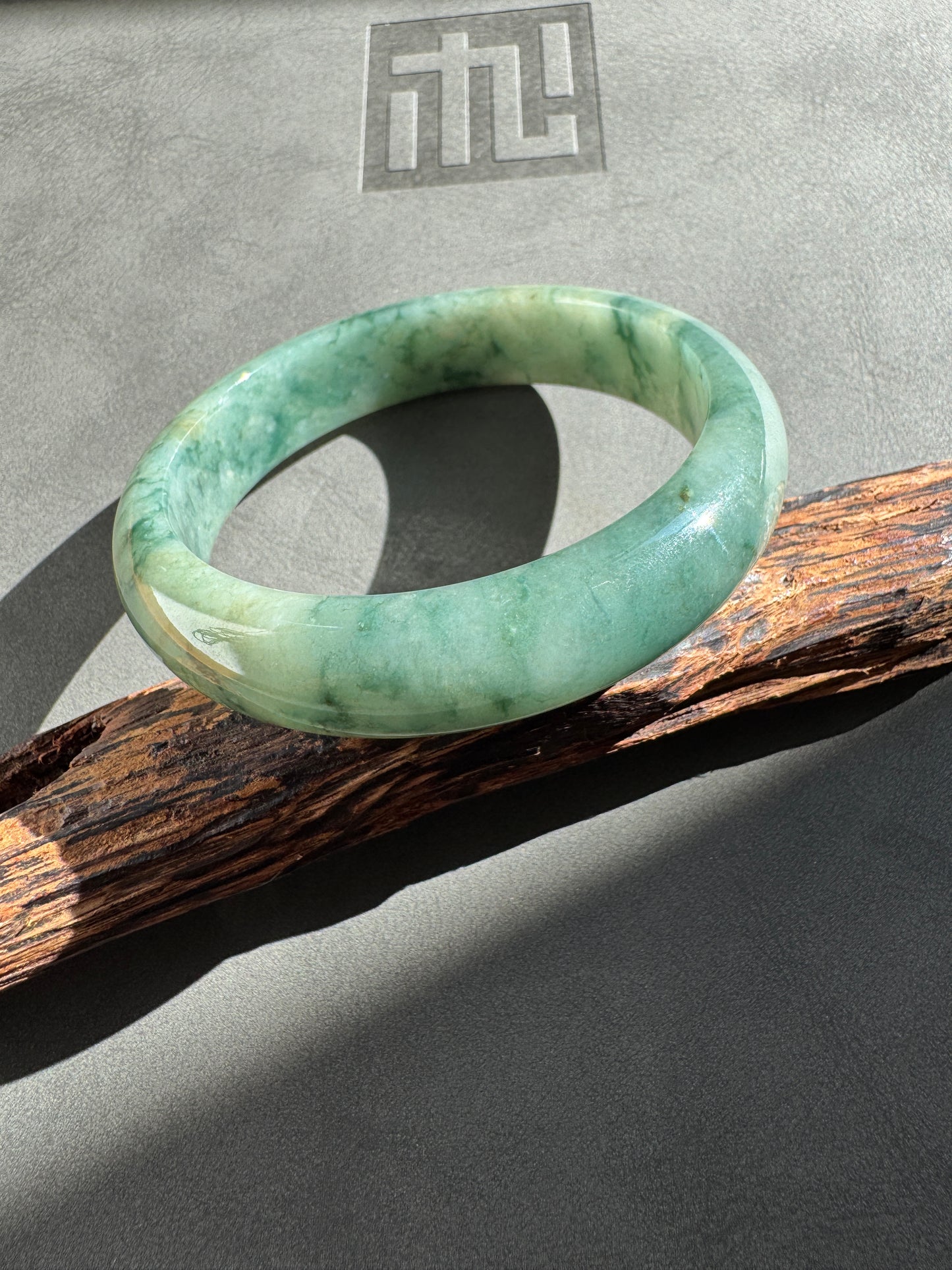 #0287 Rich Olive Green Flower Jade Bangle Size 58