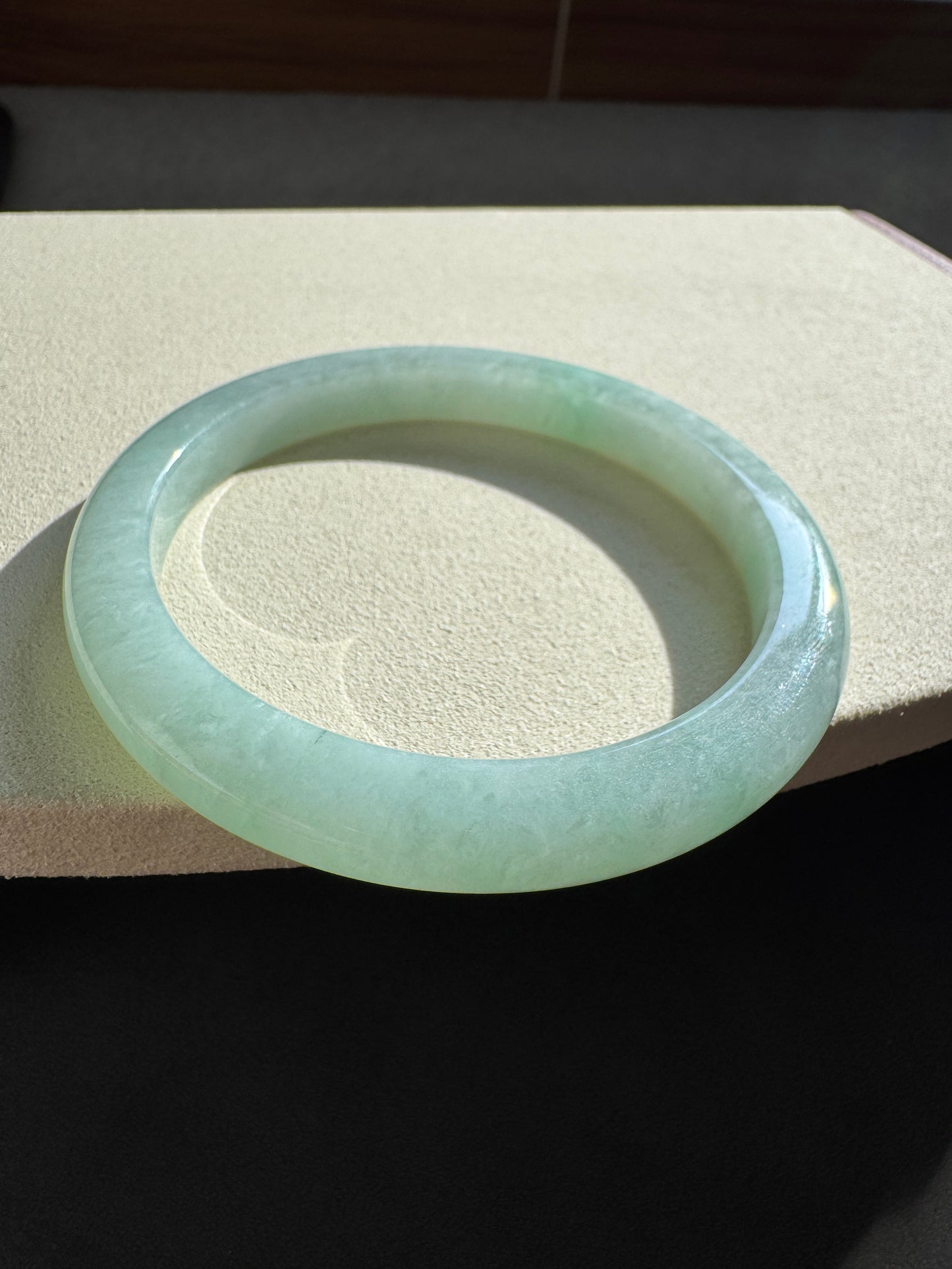 #0312 Lotus Green Yellow Flower Jade Bangle Size 55.4