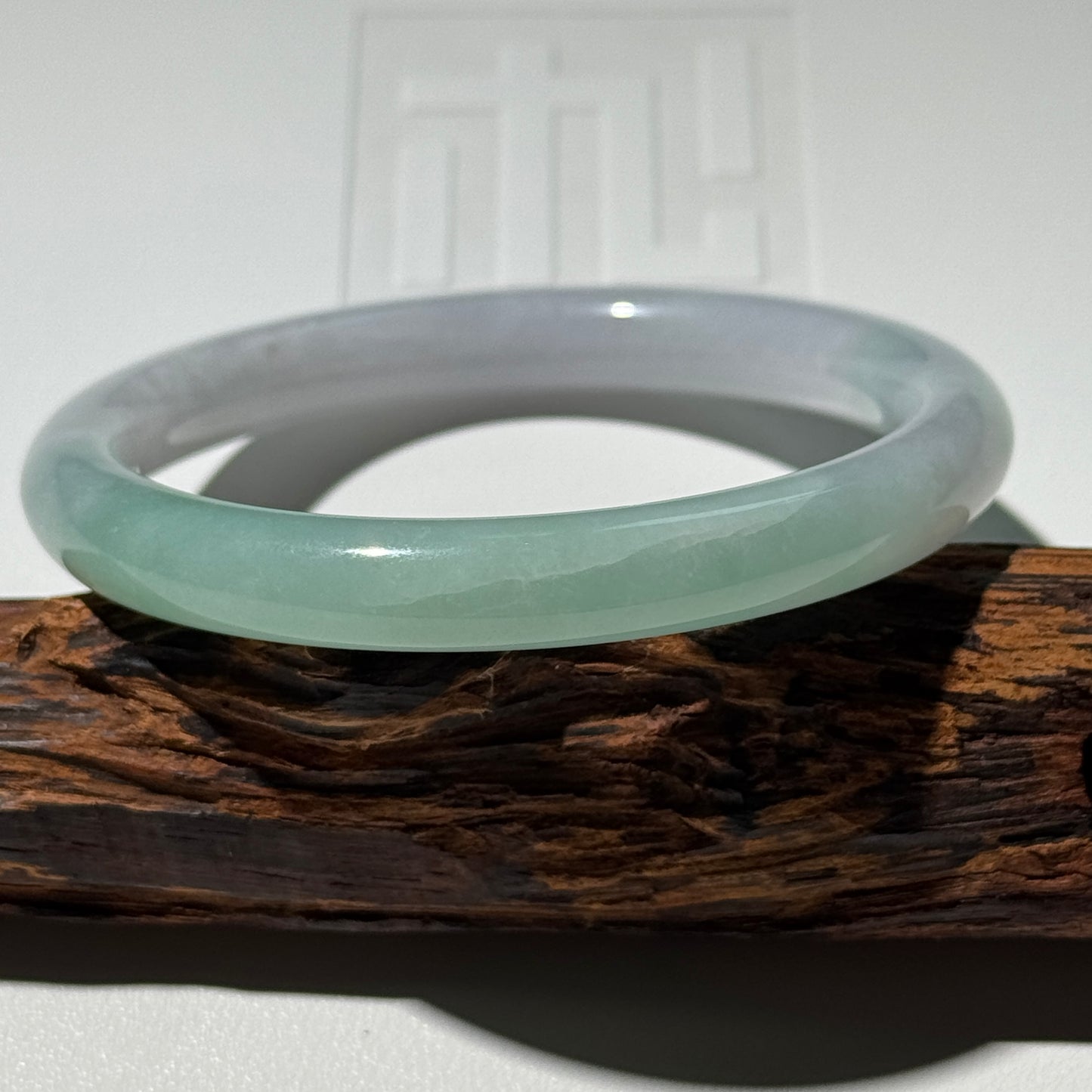 #0270 "Jelly" Icy Green White Jade Bangle Size 56 (fits up to 57.5)