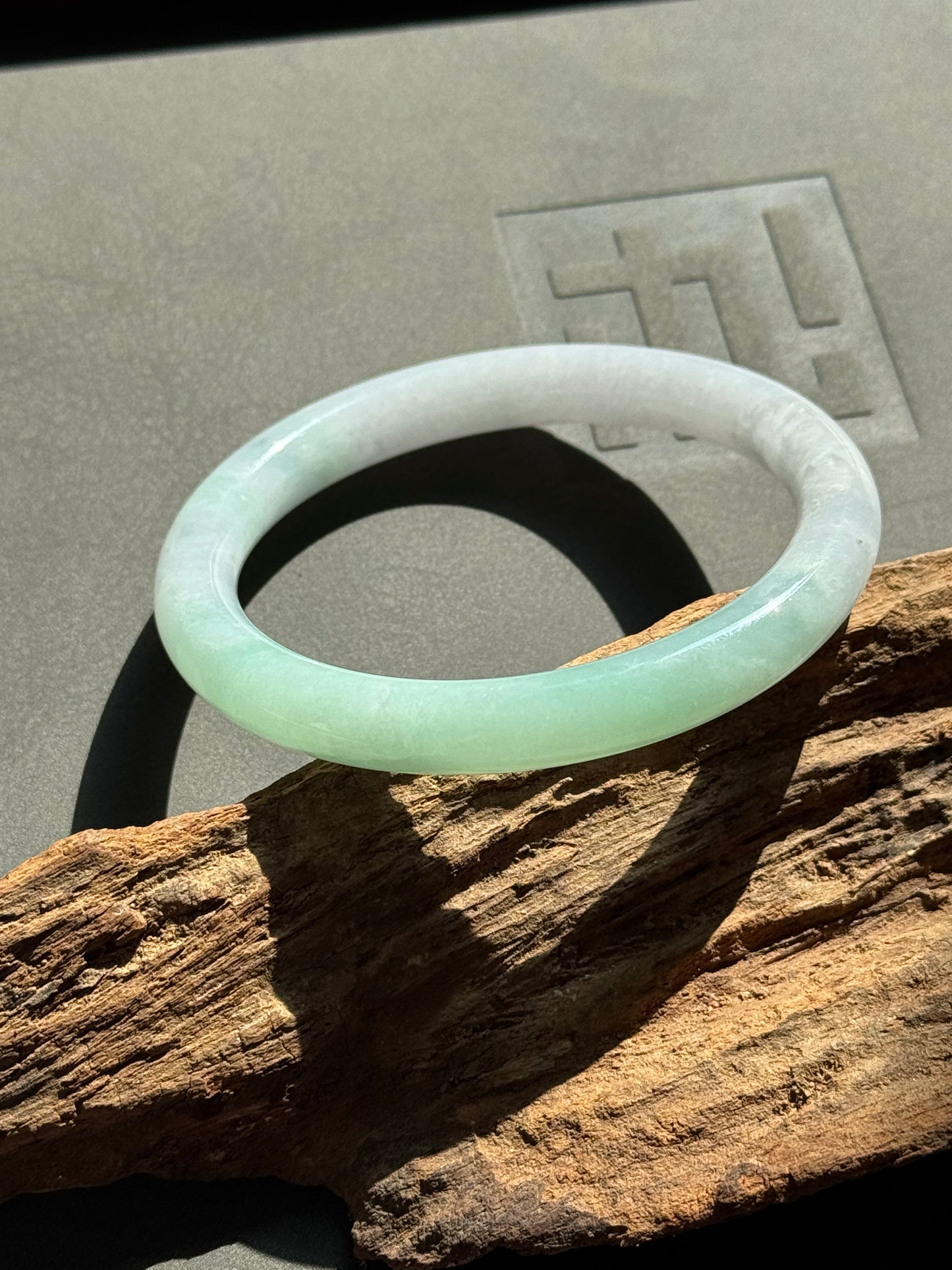 #0270 "Jelly" Icy Green White Jade Bangle Size 56 (fits up to 57.5)
