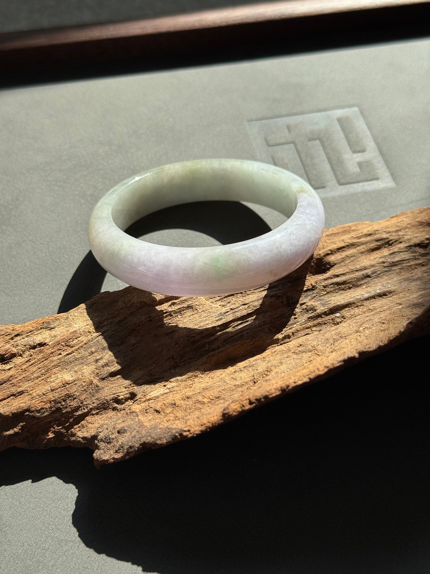 #0269 Lavender Green Yellow Jade Bangle Size 51.3
