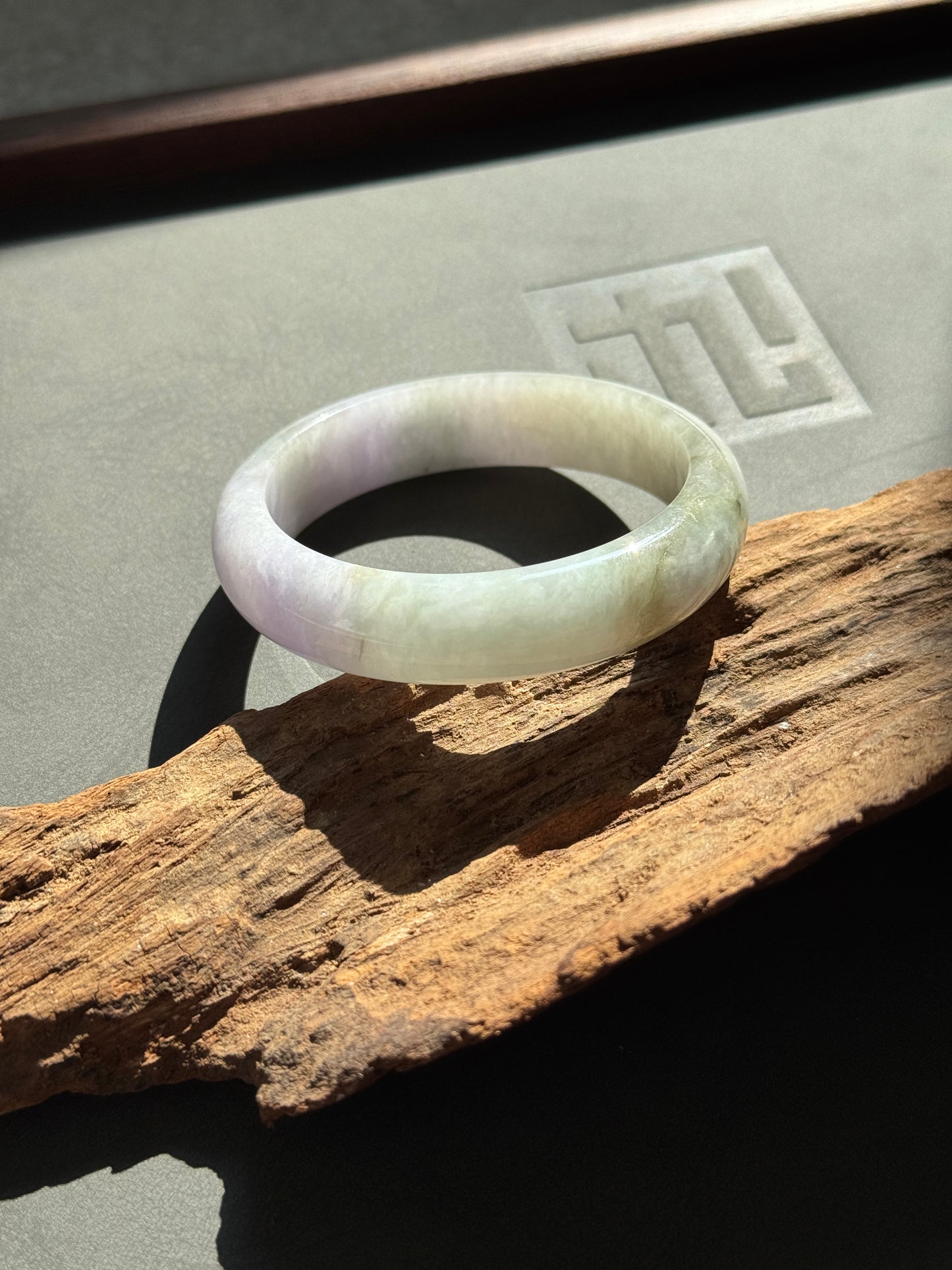 #0269 Lavender Green Yellow Jade Bangle Size 51.3