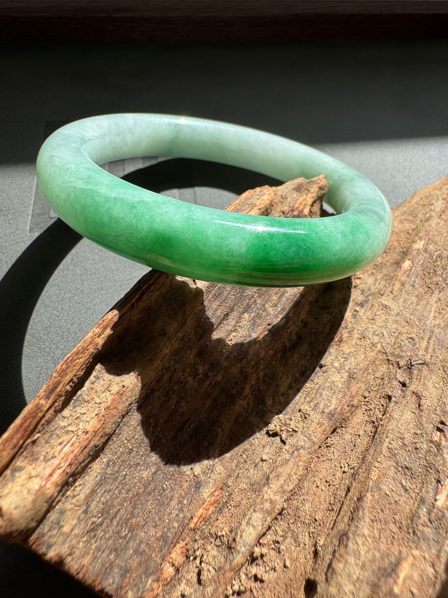 #0257 Imperial Green White Jade Bangle Size 50.2 (Fits Up to 52)