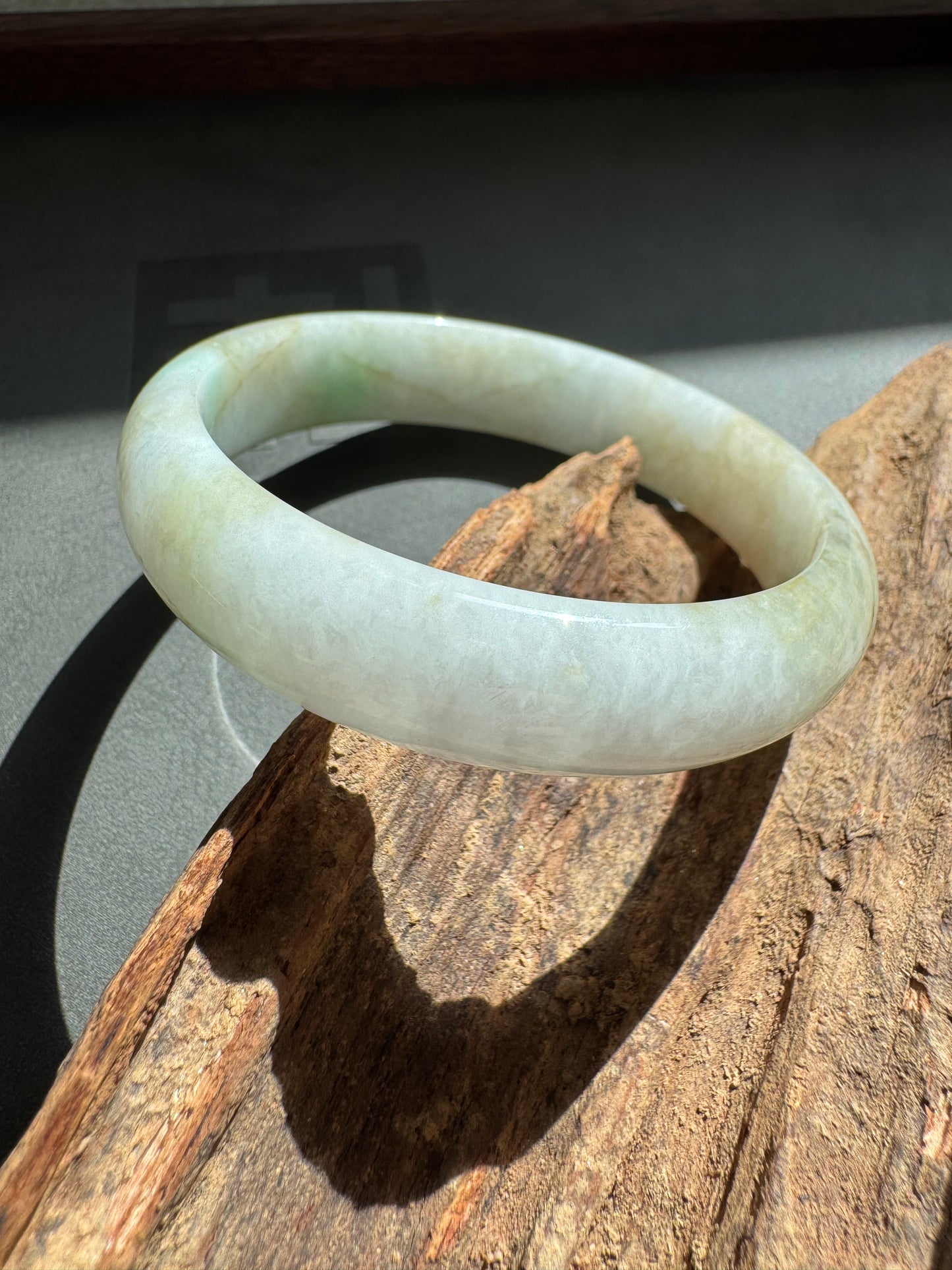#0258 White Yellow Green Jade Bangle Size 54.6