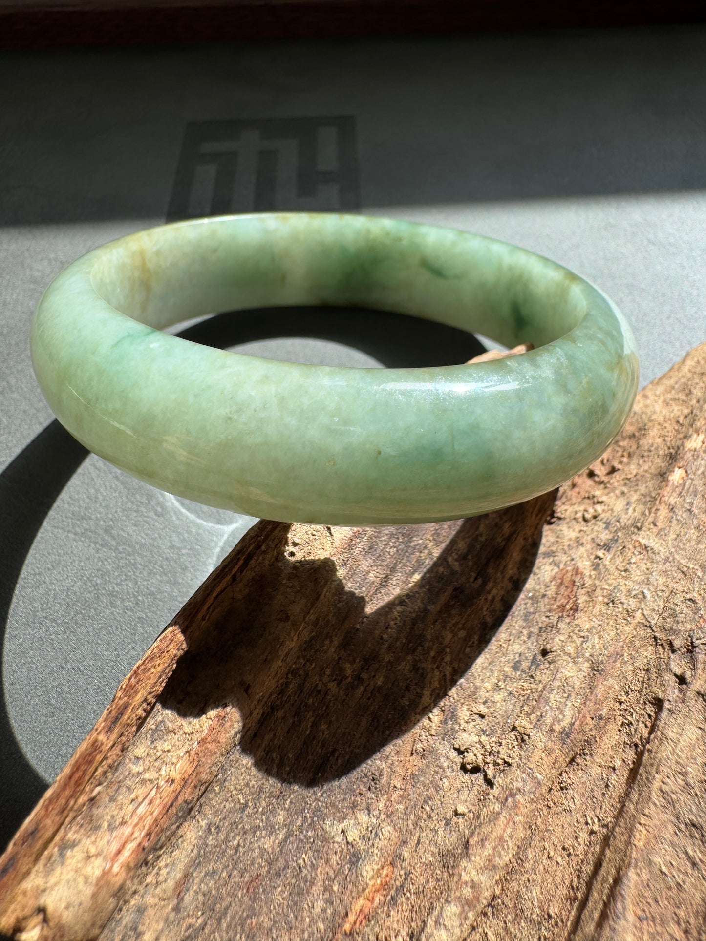 #0259 Icy Olive Green Jade Bangle Size 58.8