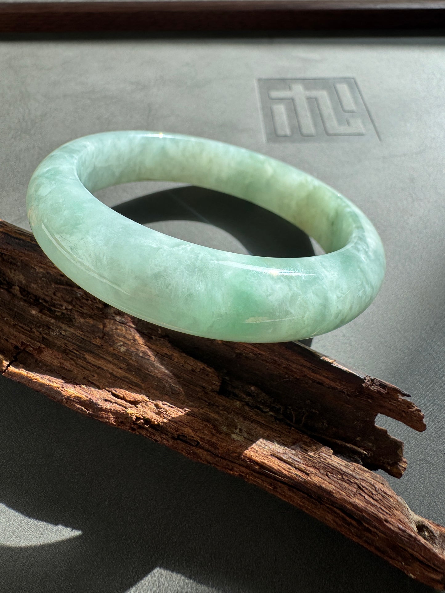#0261 Icy Green Jade Bangle Size 58.8