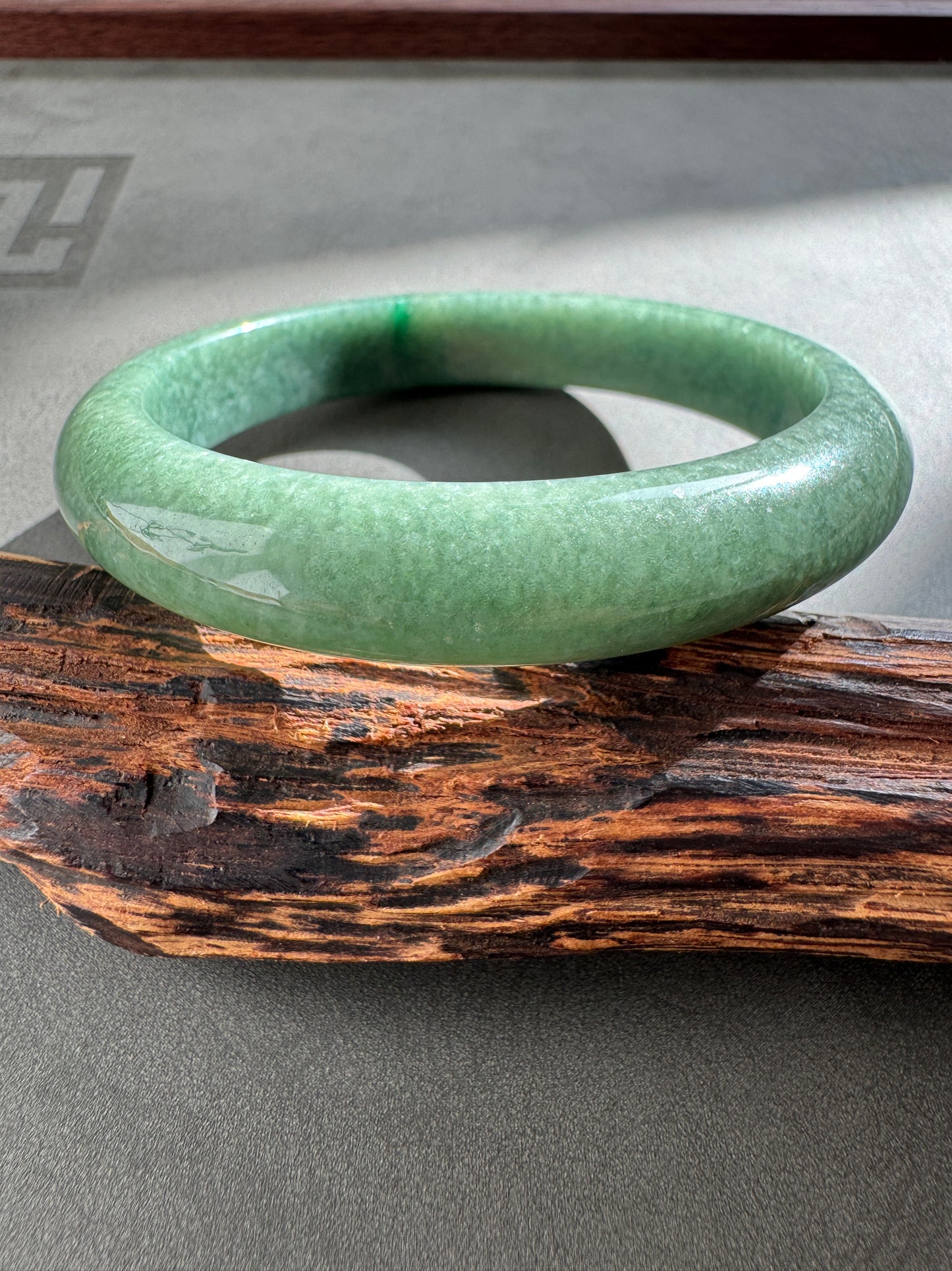 #0266 "Jungle" Olive Green Jade Bangle Size 60.2