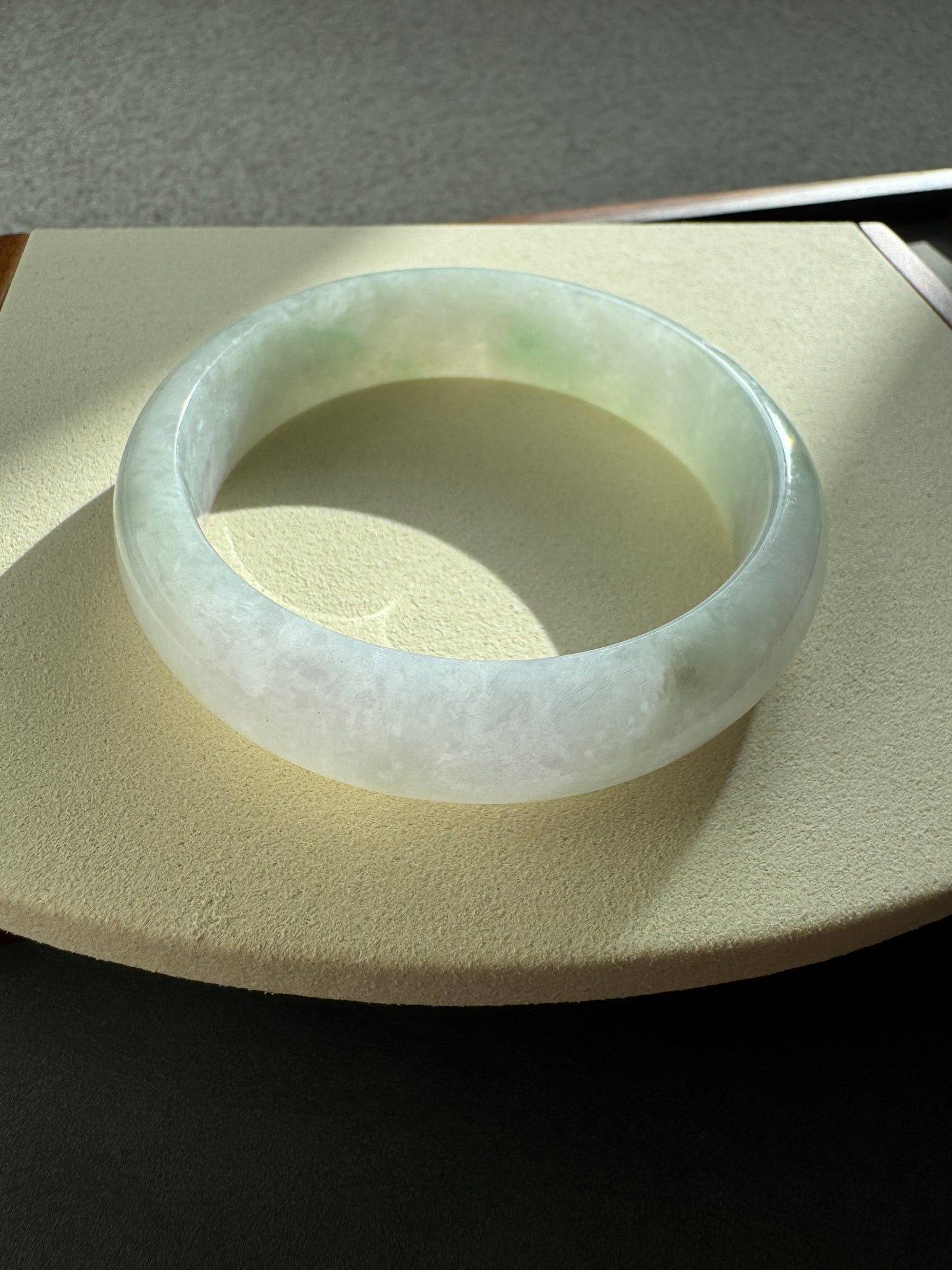 #0267 Icy Light Lavender Green Jade Bangle Size 58.6