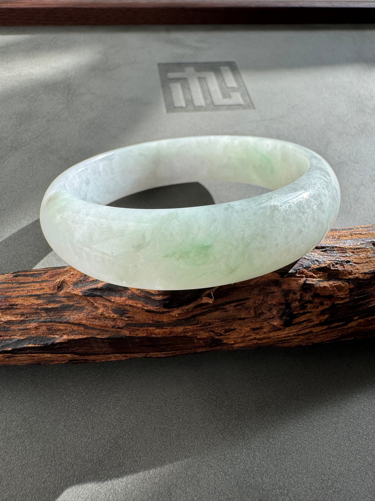 #0267 Icy Light Lavender Green Jade Bangle Size 58.6