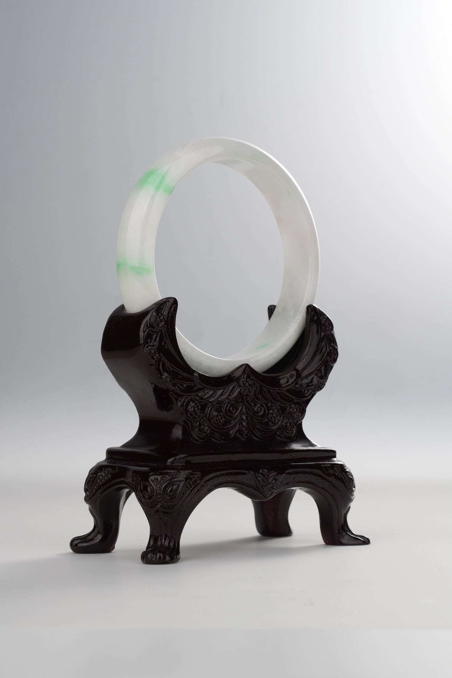 #0027 White Sun Green Jadeite Jade Bangle Size 60.5