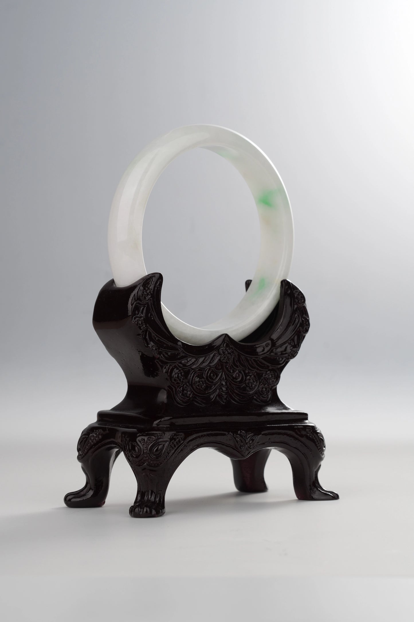 #0027 White Sun Green Jadeite Jade Bangle Size 60.5