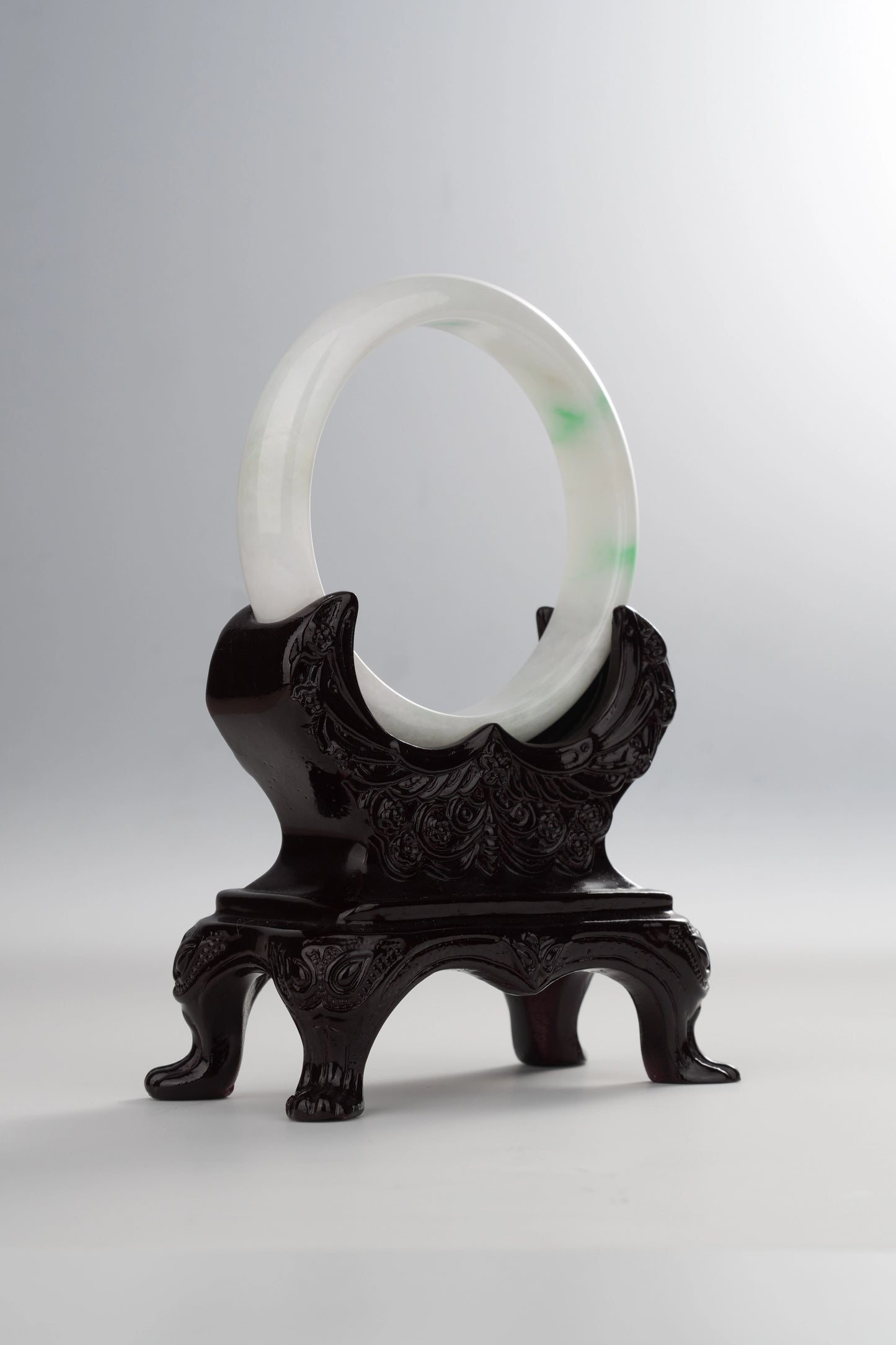 #0027 White Sun Green Jadeite Jade Bangle Size 60.5