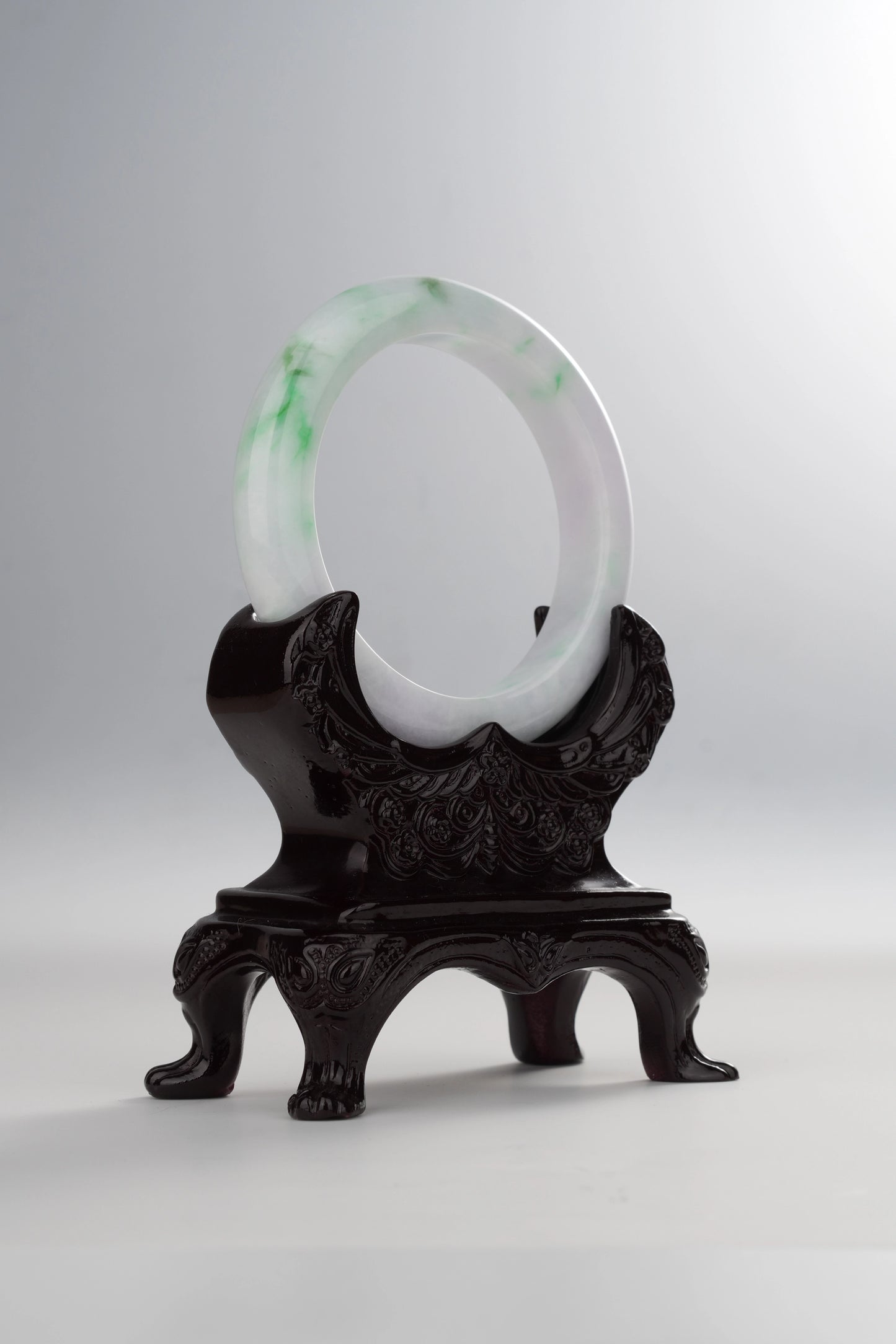 #0034 Sun Green Light Lavender White Jadeite Jade Bangle Size 56.5