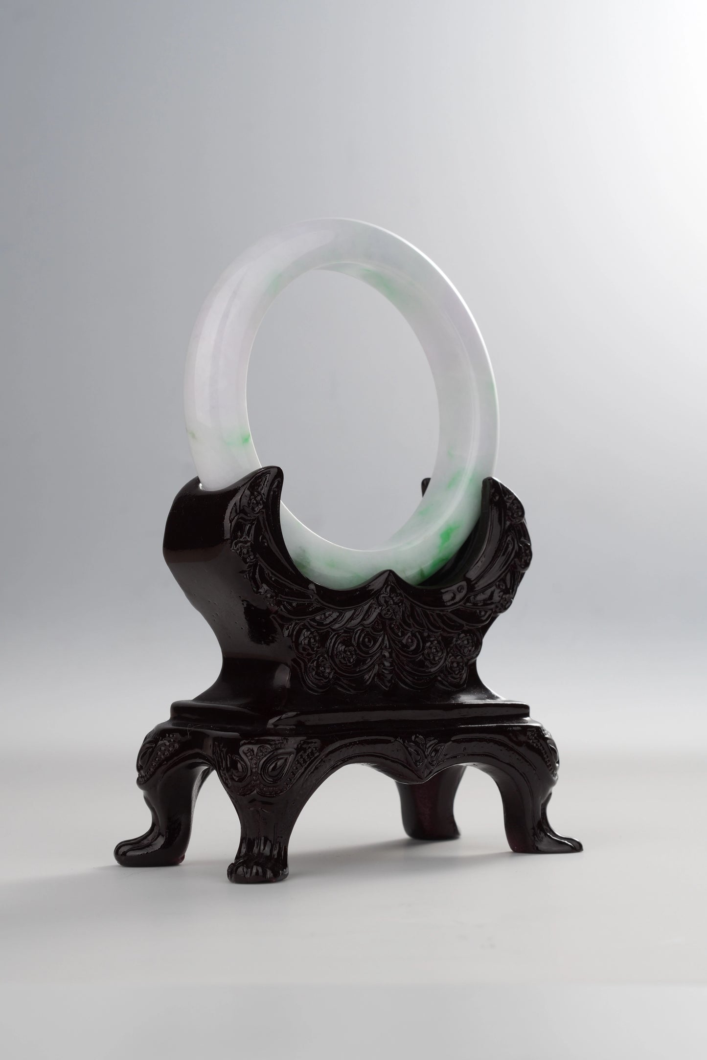 #0034 Sun Green Light Lavender White Jadeite Jade Bangle Size 56.5