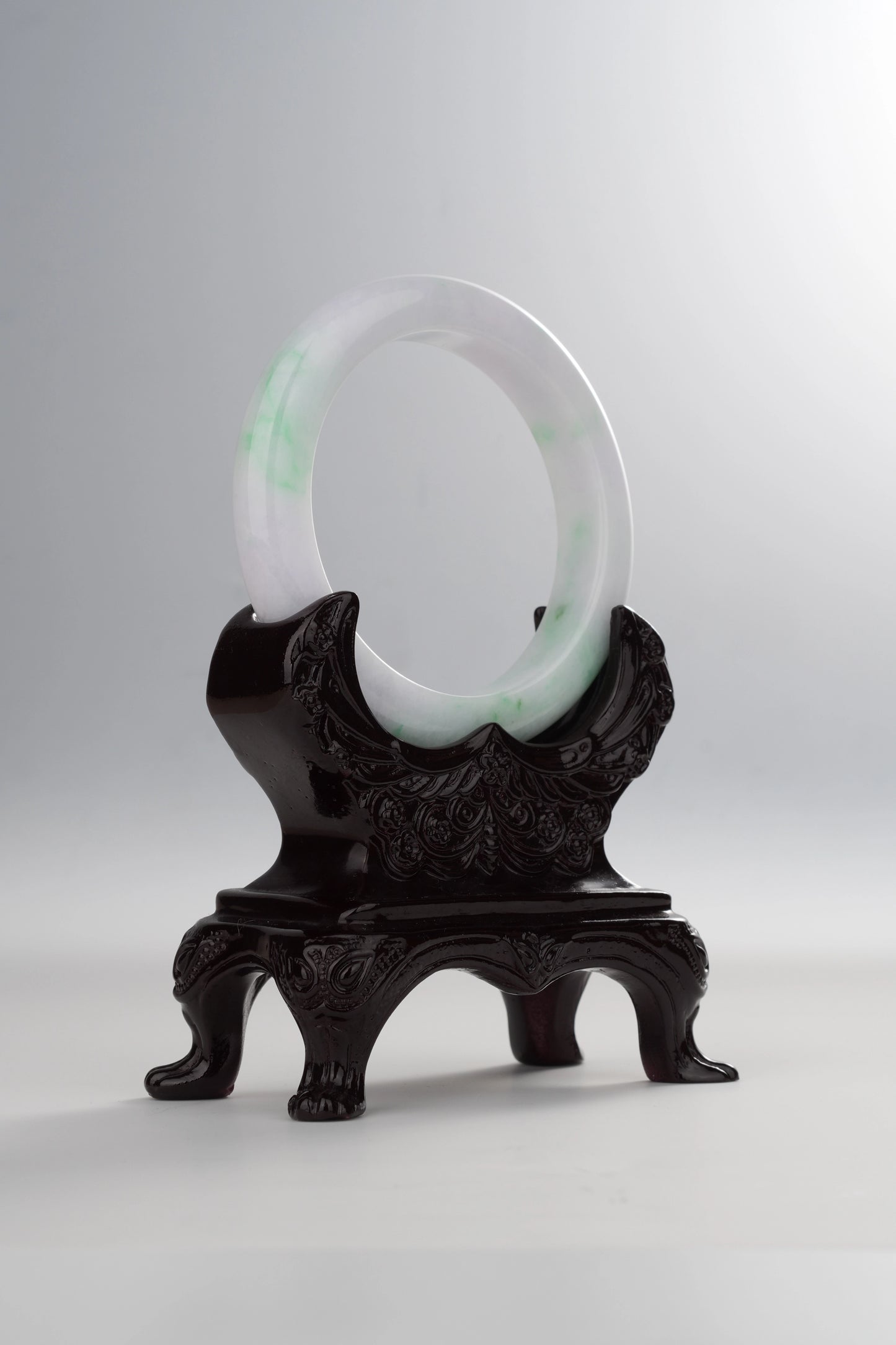 #0034 Sun Green Light Lavender White Jadeite Jade Bangle Size 56.5