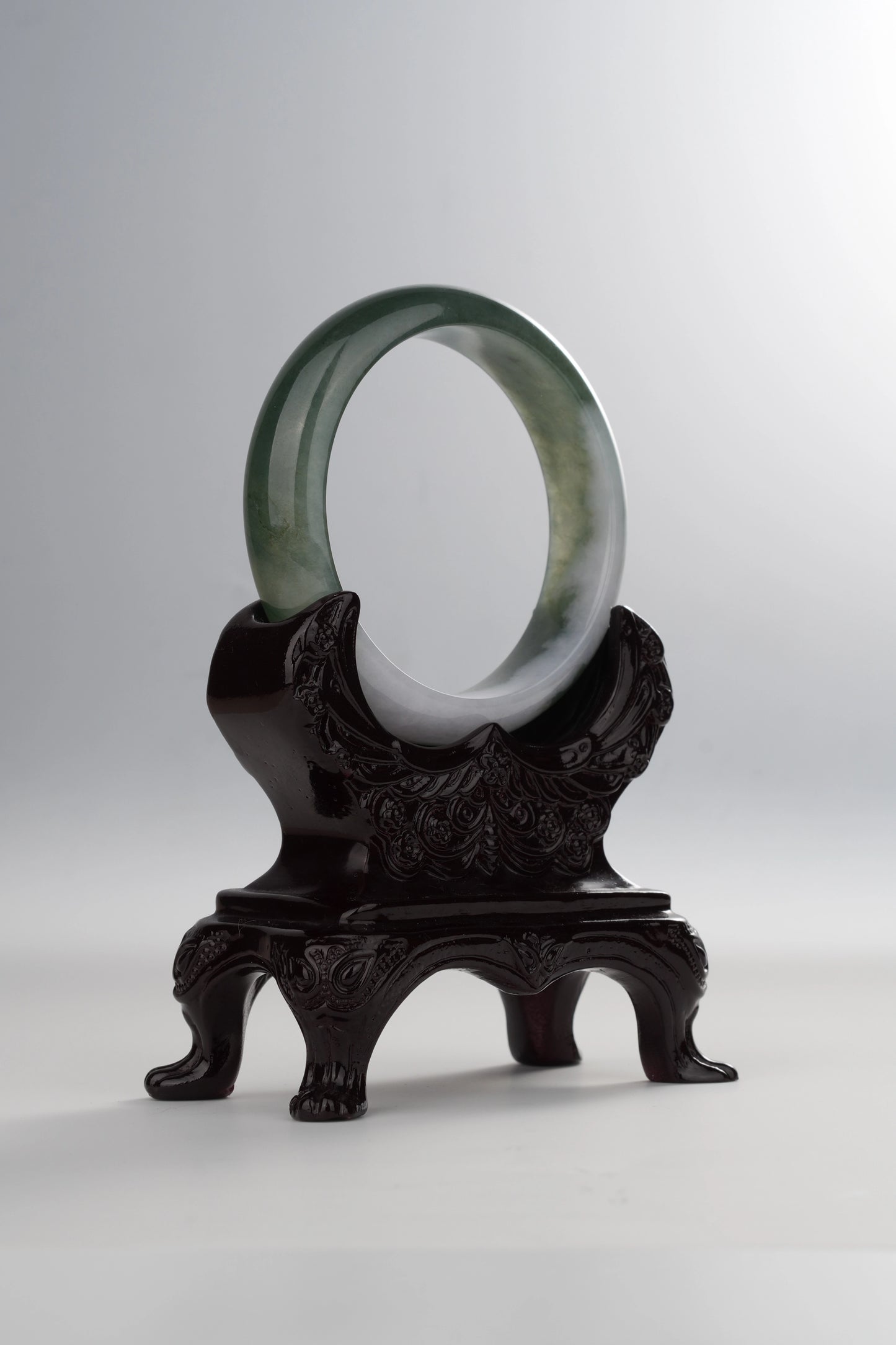 #0035 Icy Forest Green White Jadeite Jade Bangle Size 55.6