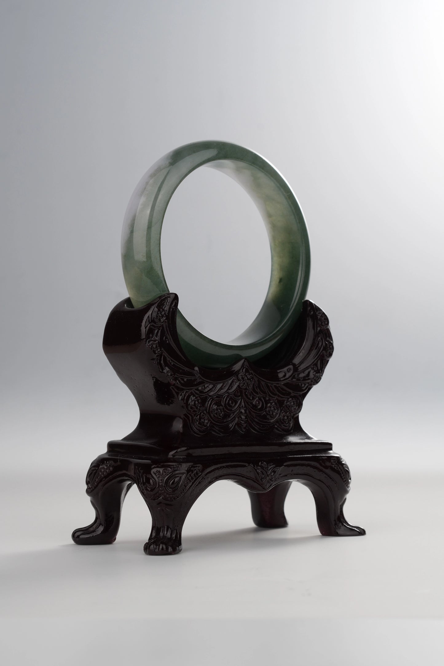 #0035 Icy Forest Green White Jadeite Jade Bangle Size 55.6