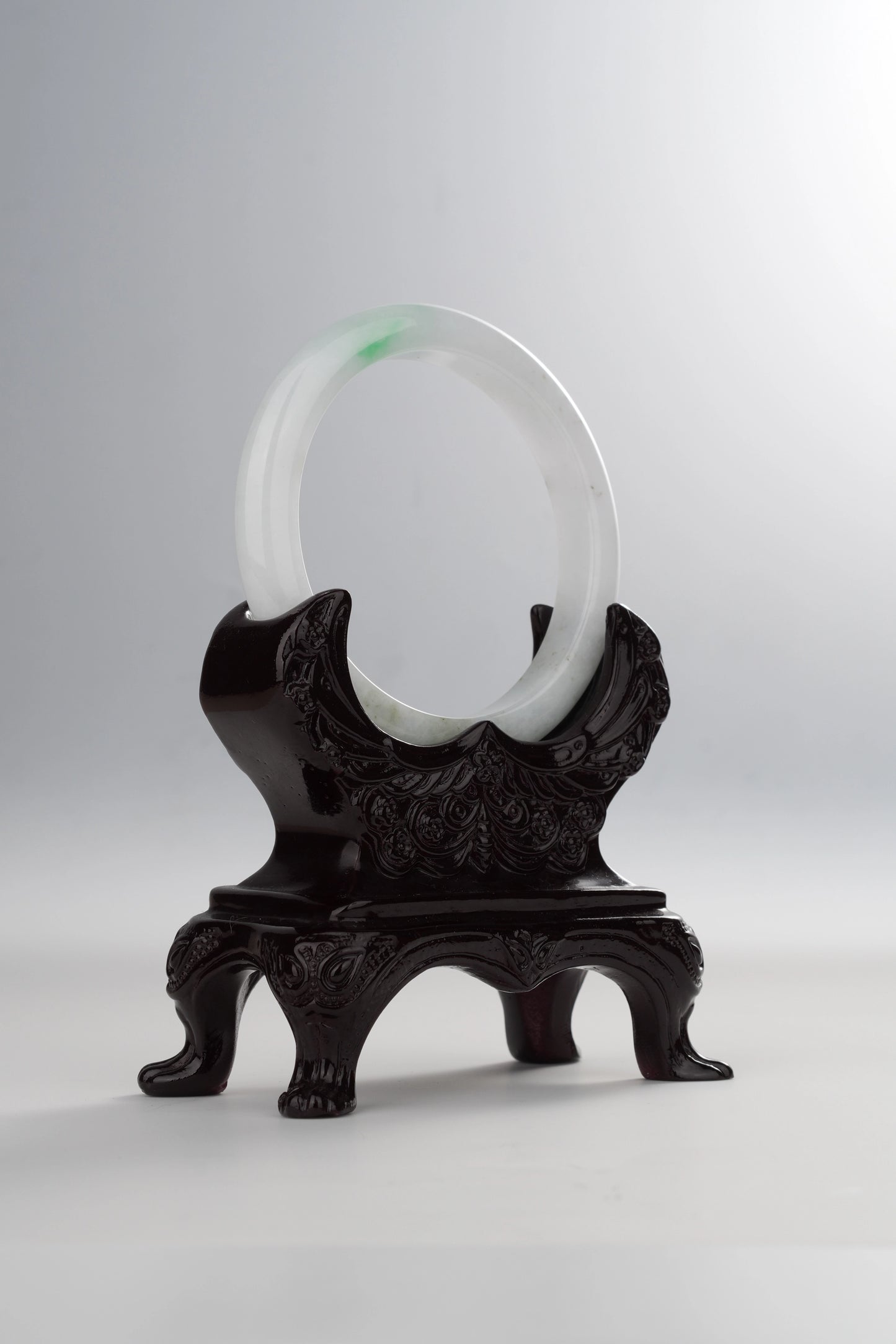 #0026 Icy White Sun Green Jadeite Jade Bangle Size 57