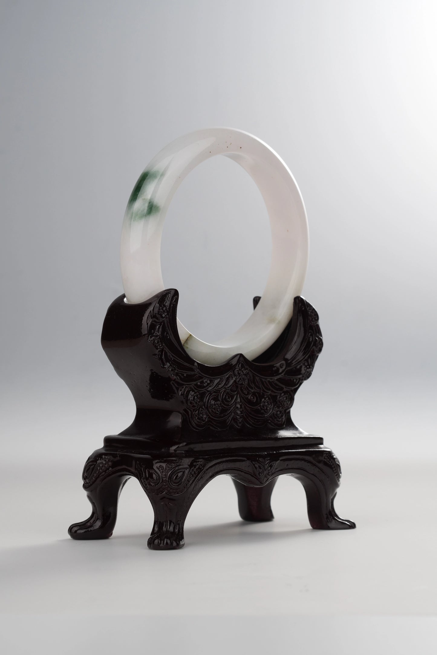 #0048 White Green Jadeite Jade Bangle Size 59.4