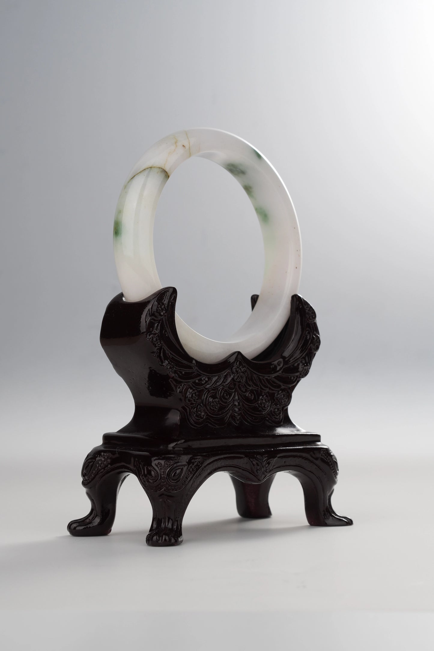 #0048 White Green Jadeite Jade Bangle Size 59.4