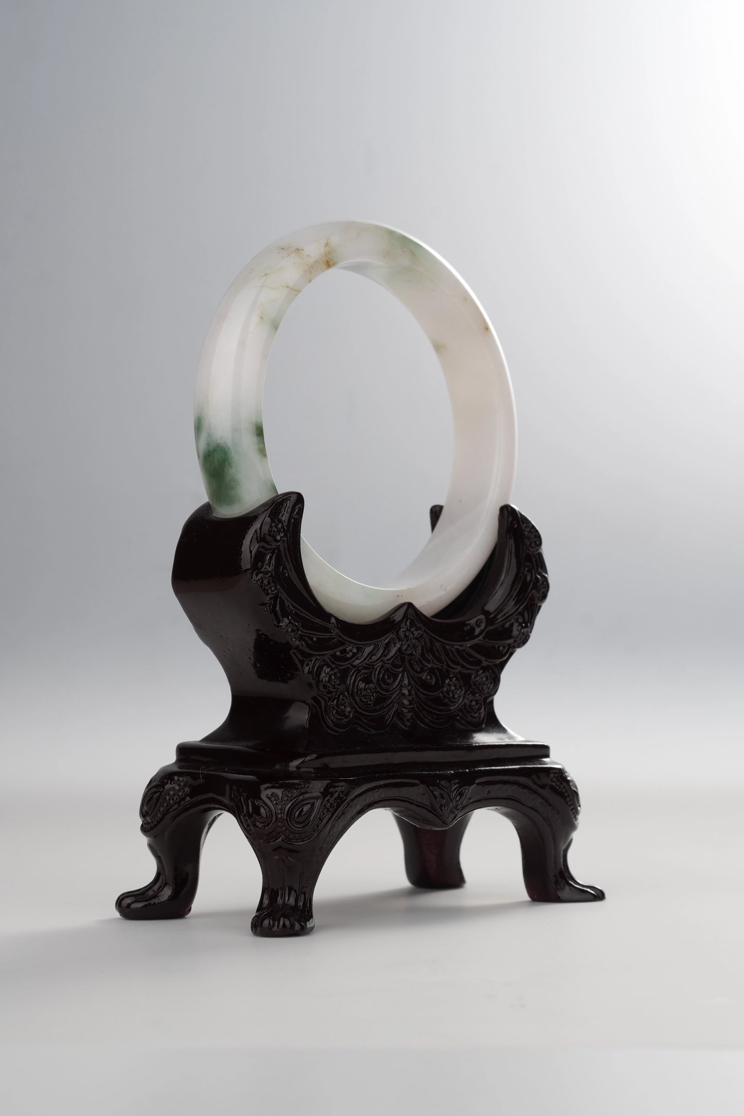 #0048 White Green Jadeite Jade Bangle Size 59.4