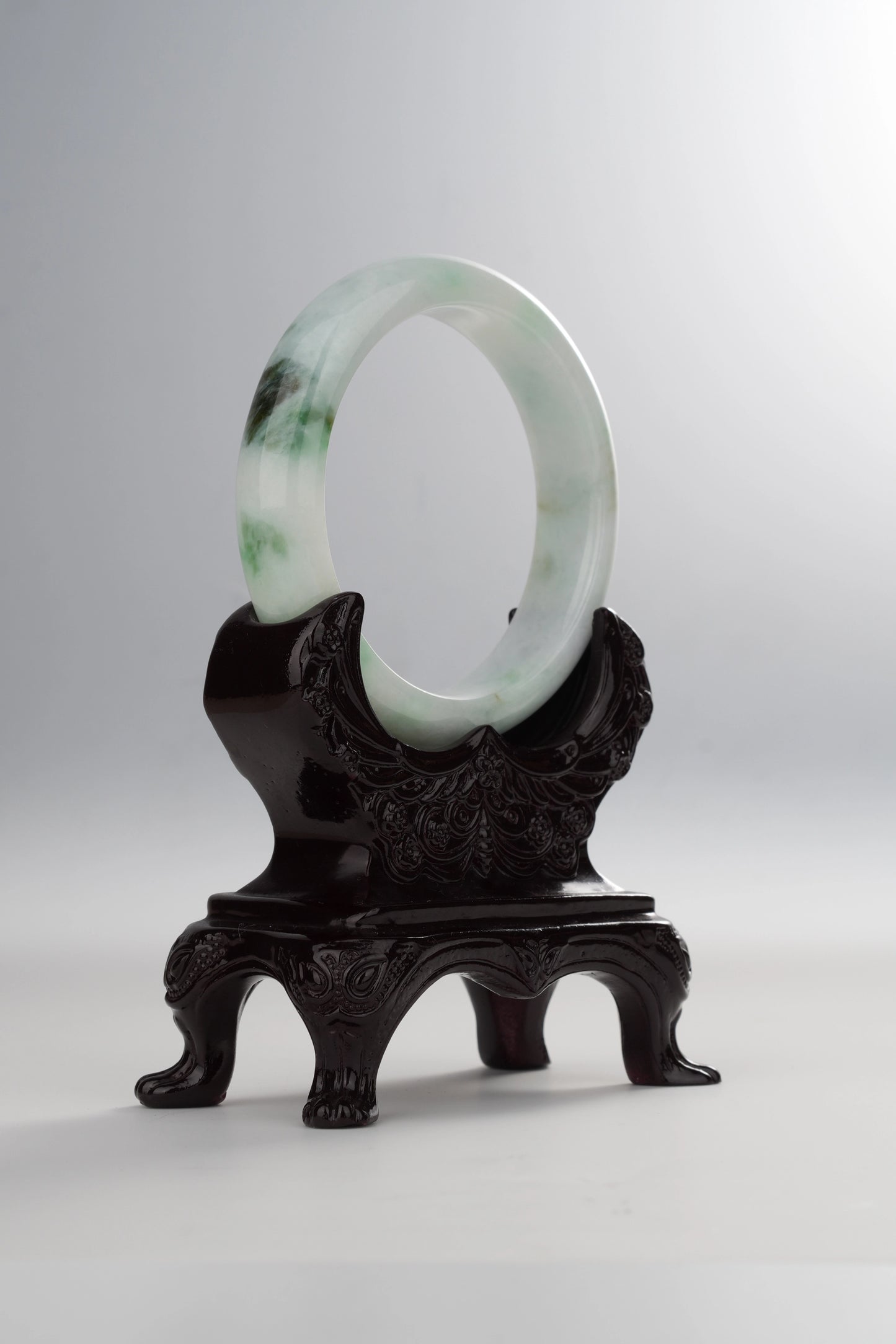#0049 Green White Jadeite Jade Bangle Size 58.4