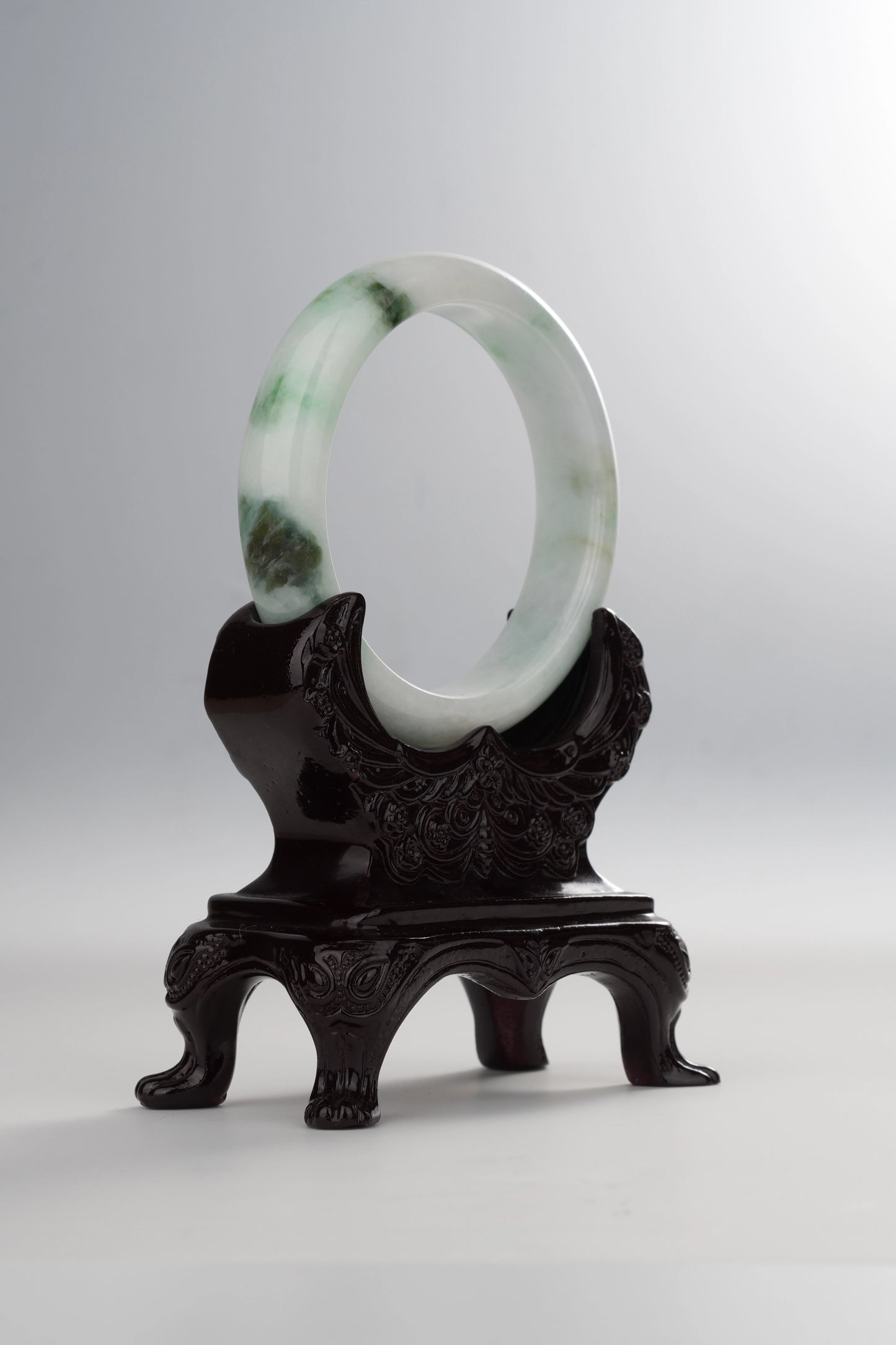 #0049 Green White Jadeite Jade Bangle Size 58.4