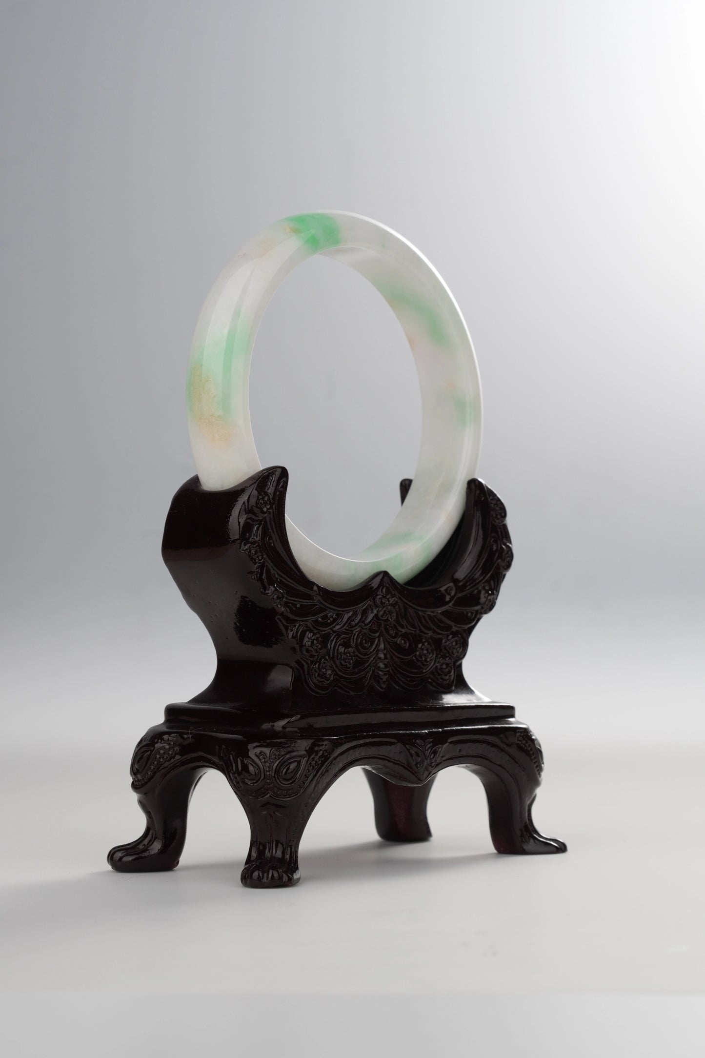 #0050 White Sun Green Yellow Jadeite Jade Bangle Size 60.5