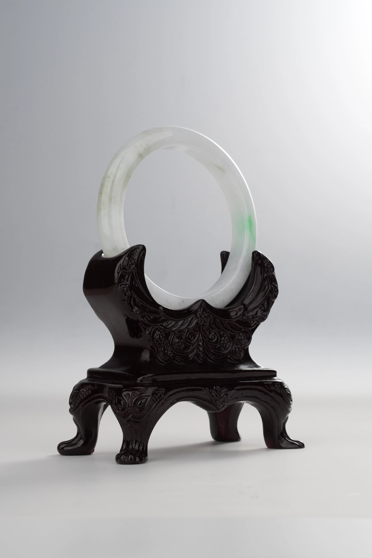 #0026 Icy White Sun Green Jadeite Jade Bangle Size 57