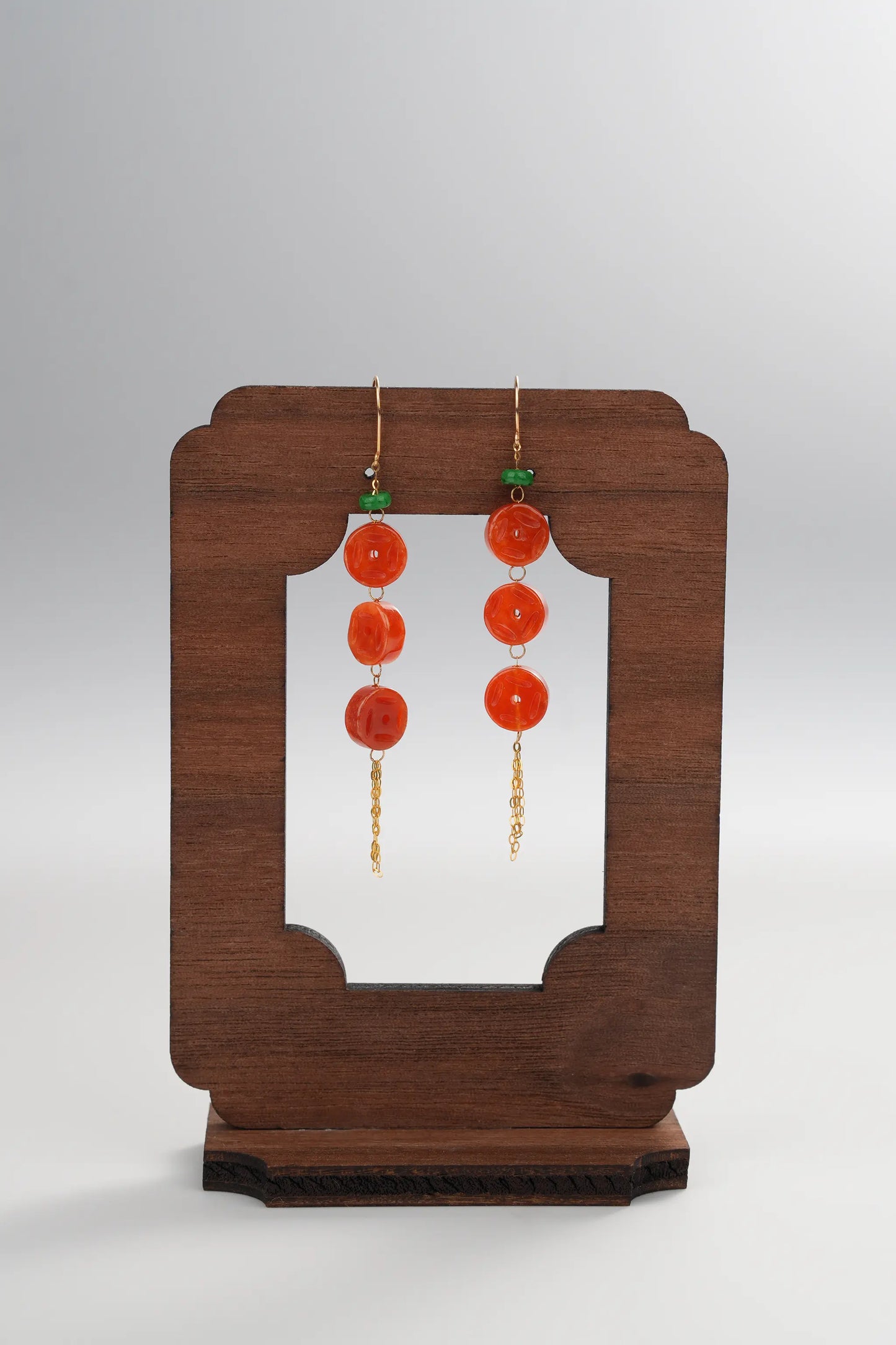 Red Jadeite Jade 18K Yellow Gold Earrings