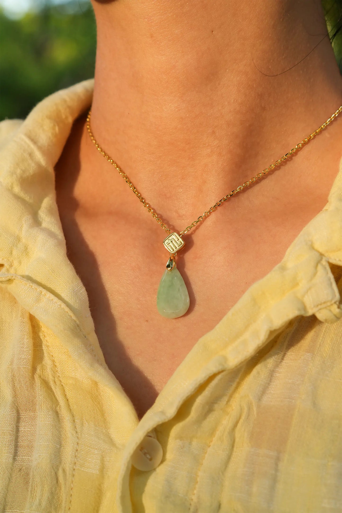 "Water Drop" Icy Light Green Jadeite Jade Pendant Necklace