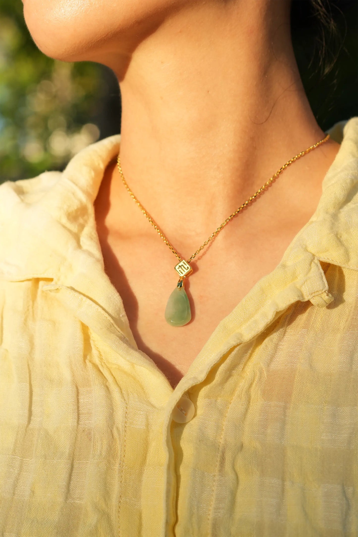 "Water Drop" Icy Light Green Jadeite Jade Pendant Necklace