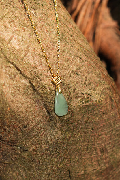 "Water Drop" Icy Light Green Jadeite Jade Pendant Necklace