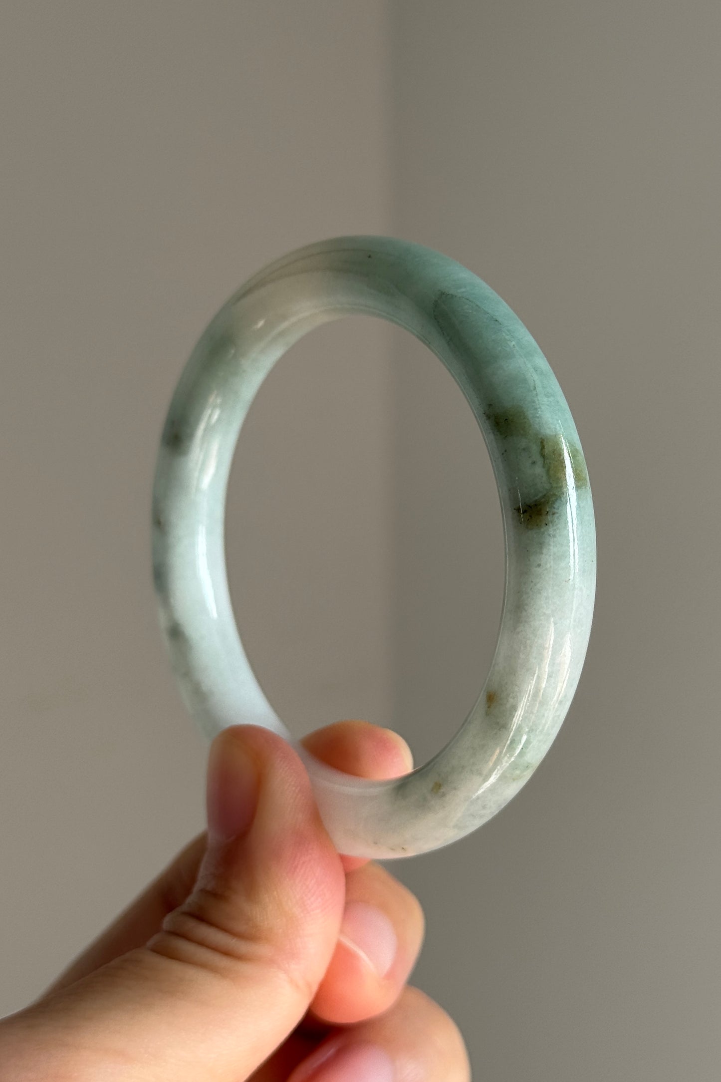 #0359 Lotus Green White Jade Bangle Size 51.2 (fits up to 53)