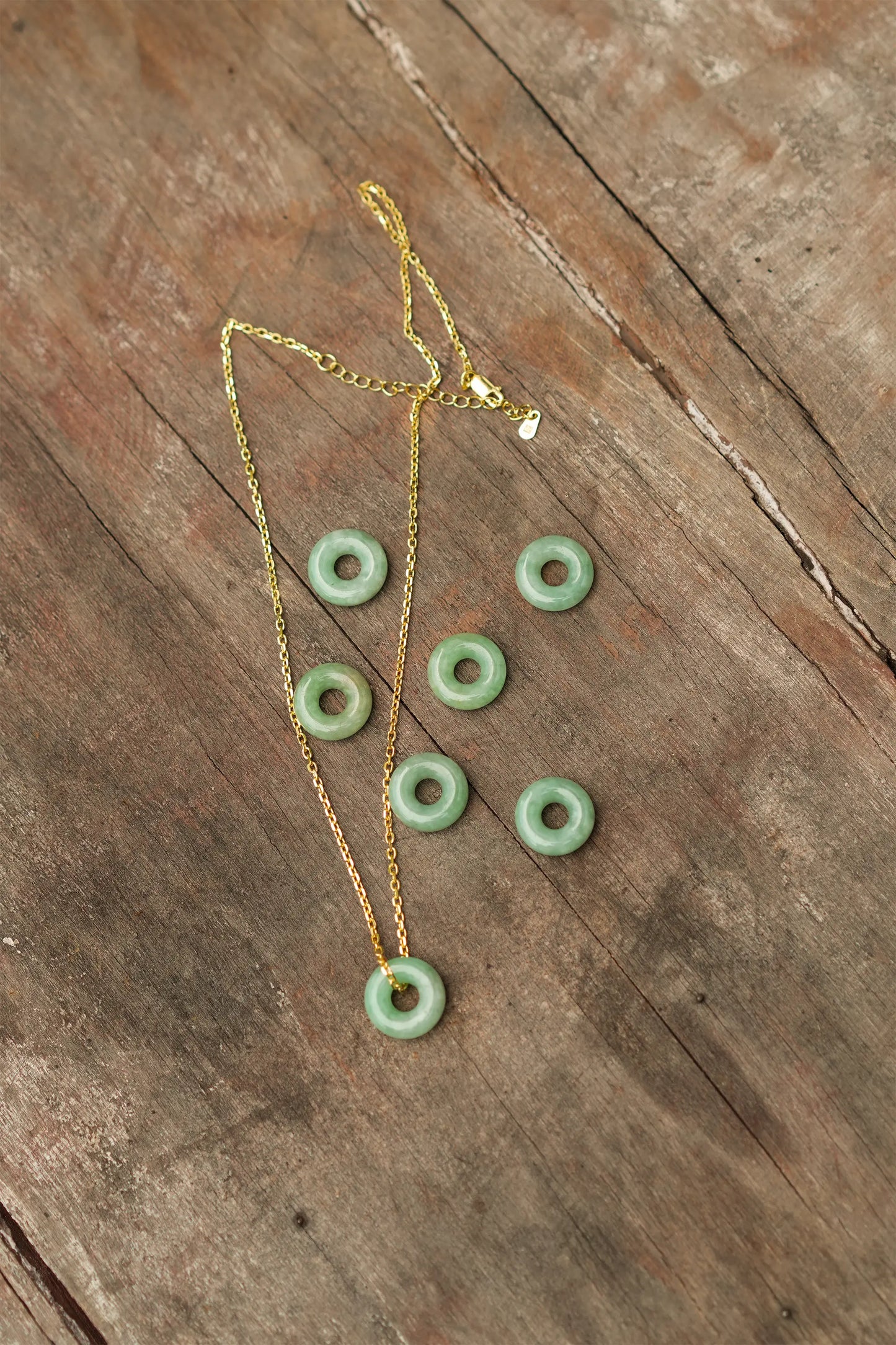 Sun Green Jadeite Jade Mini Donut Pendant Necklace