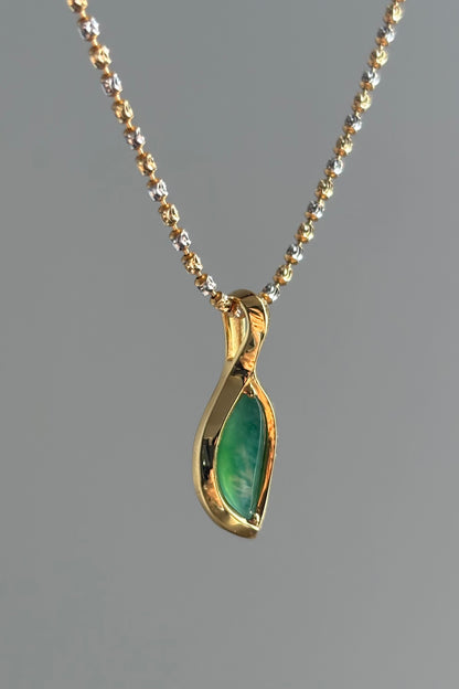 #P0426 "Leaf" Highly Icy Imperial Green Jadeite Jade 18K Yellow Gold Pendant