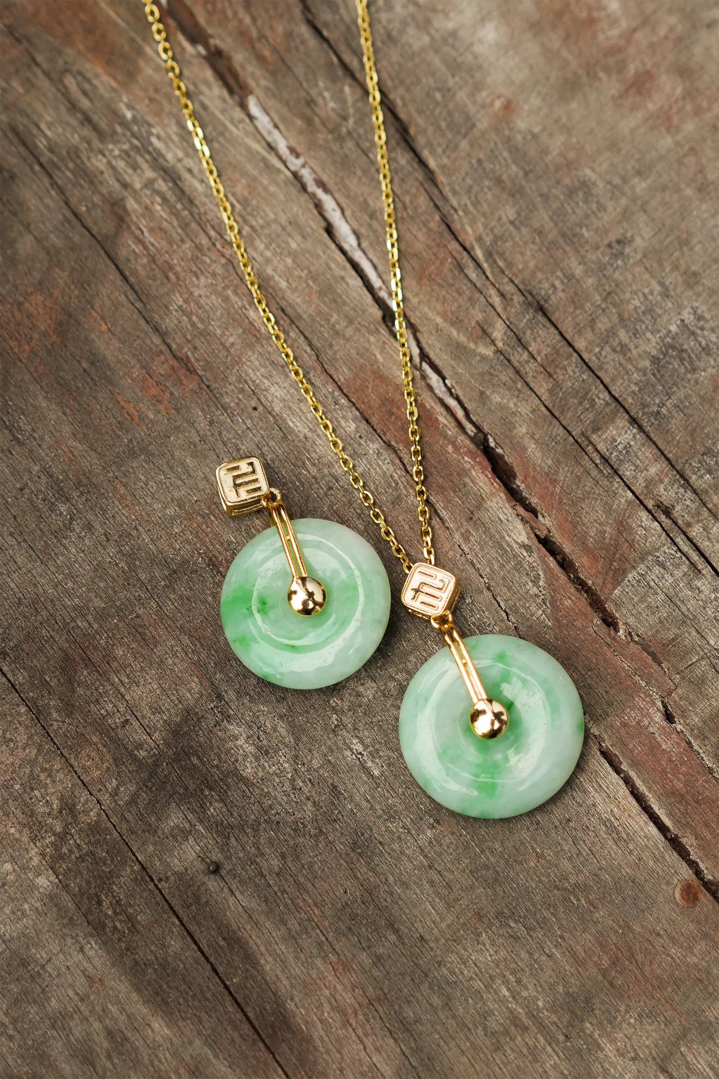 "Bi" Bright Sun Green Jadeite Jade Donut Pendant Necklace