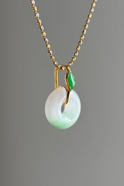 #P0459 "Bi" Icy Sun Green Light Lavender Jadeite Jade Donut 18K Yellow Gold Pendant