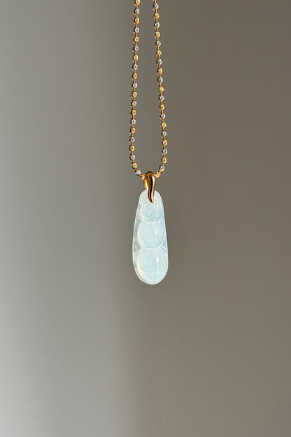 #P0567"Fortune Bean" Highly Icy White Jadeite Jade 18K Yellow Gold Pendant