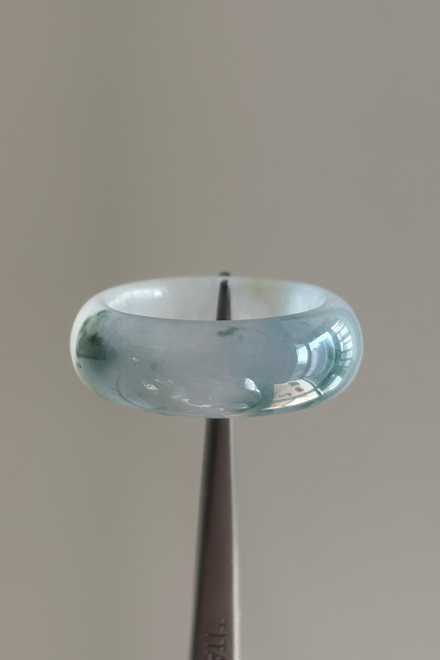 #R0618 "Monet" Icy Lavender Green Yellow Flower Jadeite Jade Band Ring Size 8