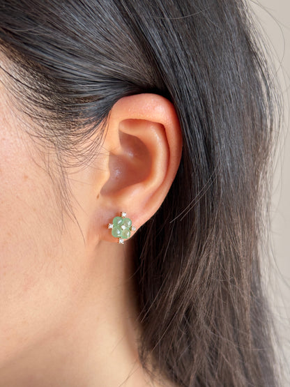 #E0306 "Blossom" Highly Icy Green Jadeite Jade Diamonds 18K Yellow Gold Earrings